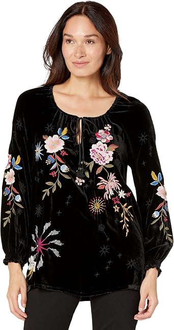 Johnny Was Womens Celestin Velvet Bishop Sleeve Blouse