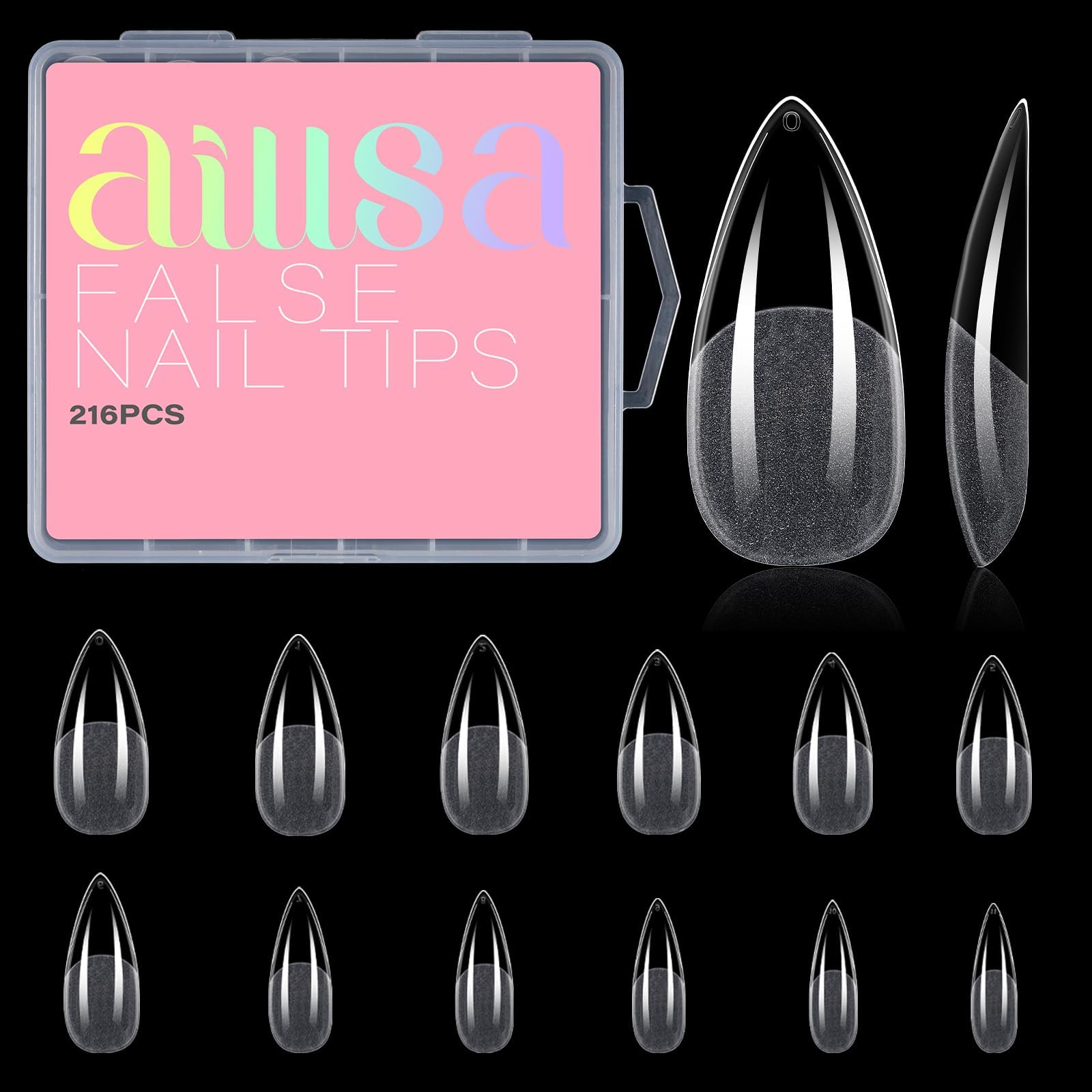 Long Almond Nail Tips Full Cover Clear Gelly Nails Tips Half Matte Acrylic Tips Pre-Filed Fake Press on Nail Tips for Extension Home DIY Salon Manicure 216PCS 12 Sizes