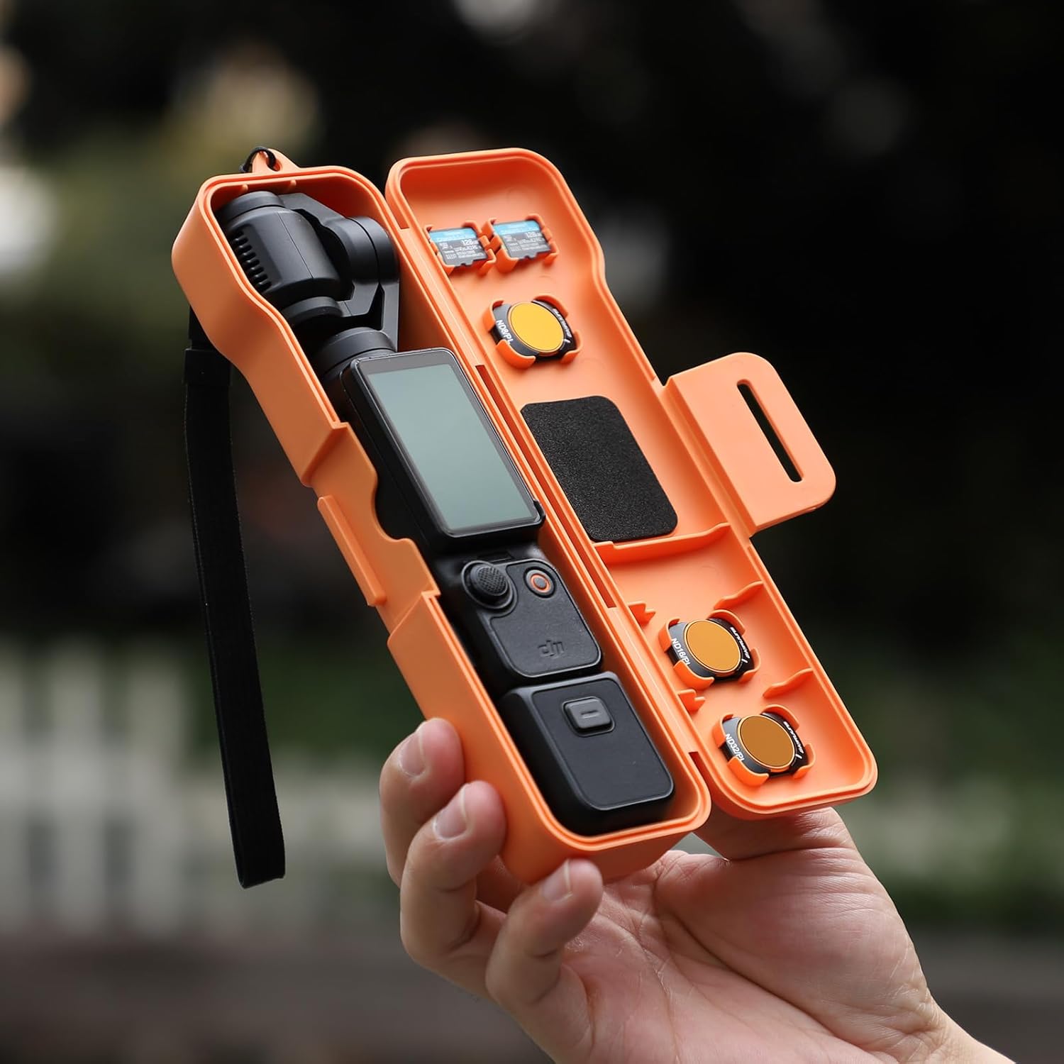 Flip-Open Protective Cover Case for DJI OSMO Pocket 3, Magnetic Lens Filter Storage Slots, Gimbal Cover Camera Lens Screen Protector Cap for Pocket 3 Accessories (Orange)