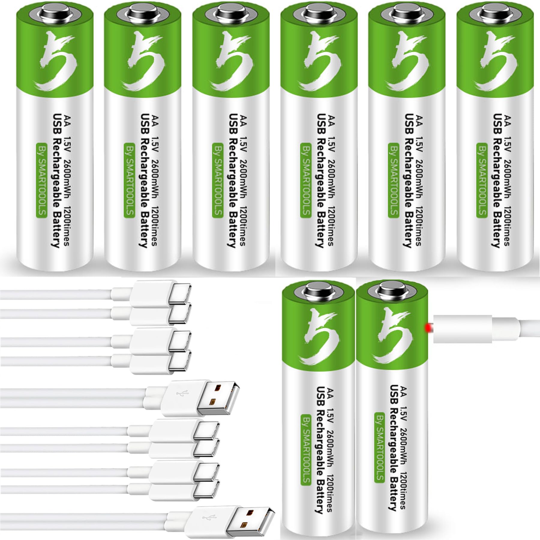 CAMELCELL AA Batteries 8 Pack, Rechargeable AA Batteries, USB Type C Rechargeable Lithium Batteries aa Batteries with Charger 1.5V 2600mWh Lithium ion