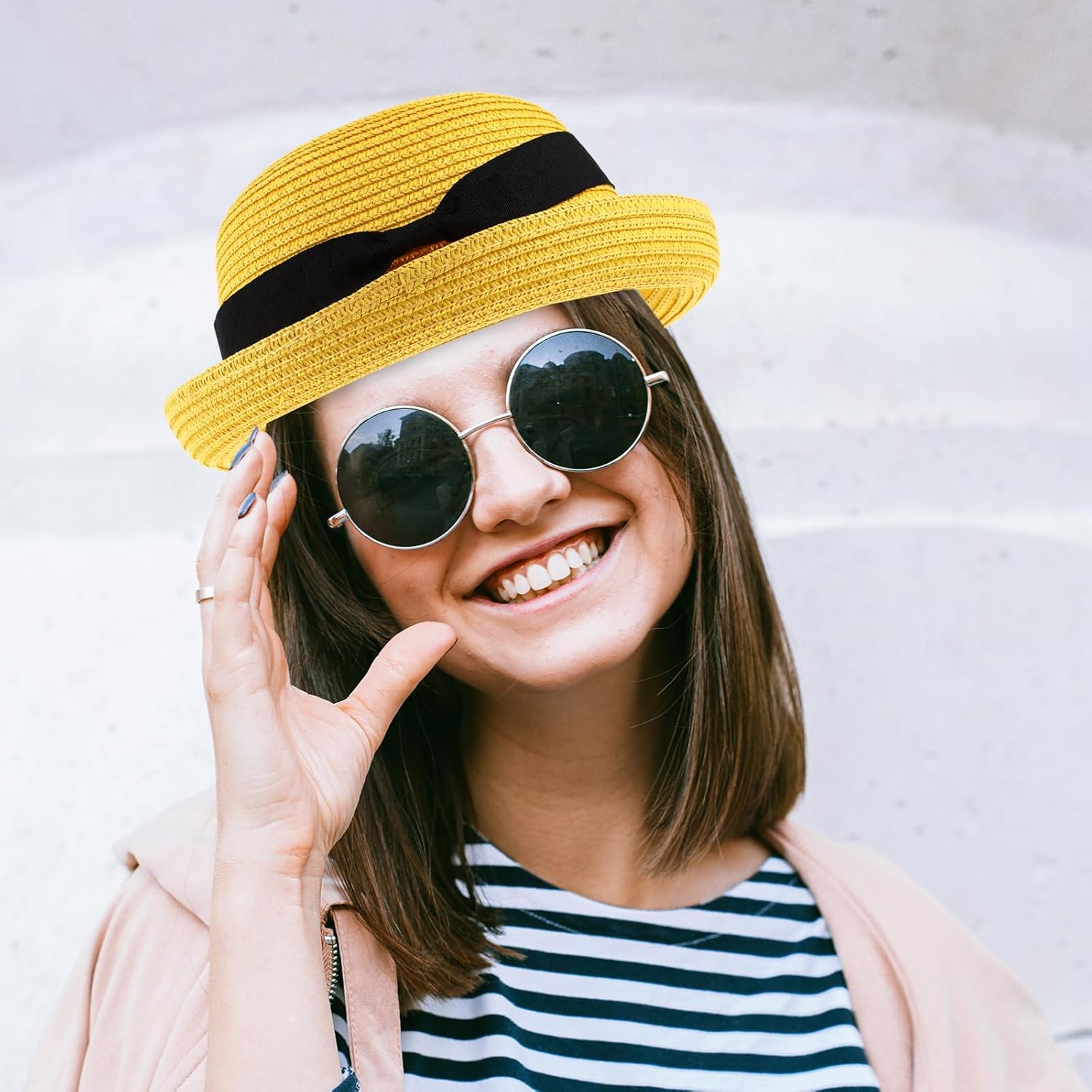 PRETYZOOM Women Straw Dome Sun Hat with Bowknot Roll-up Wide Brim Summer Beach Packable Fishing Sports Hat - Image 8