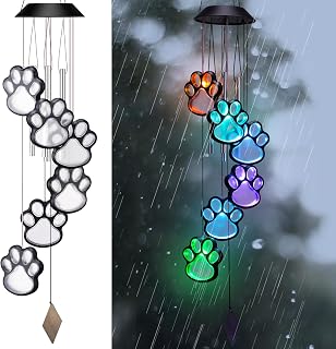 Chunful Paw Print Solar Wind Chimes for Outside, Waterproof, Color Changing