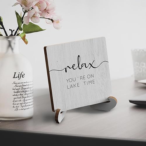 Miniatura 7 de Letrero de Lake Time, decoración rústica de madera para escritorio, para el hogar, granja, oficina, baño, bandeja escalonada, placa de decoración de