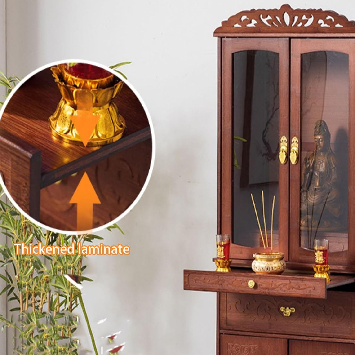 Shrine Altar Table, Bamboo Altars Cabinet Buddha Niche, Meditation Cabinet, Household Buddhist Altar Offering Table, Meditation Tables for Spiritual Practices(60x37x180cm/23.6"x14.5"x70.8")