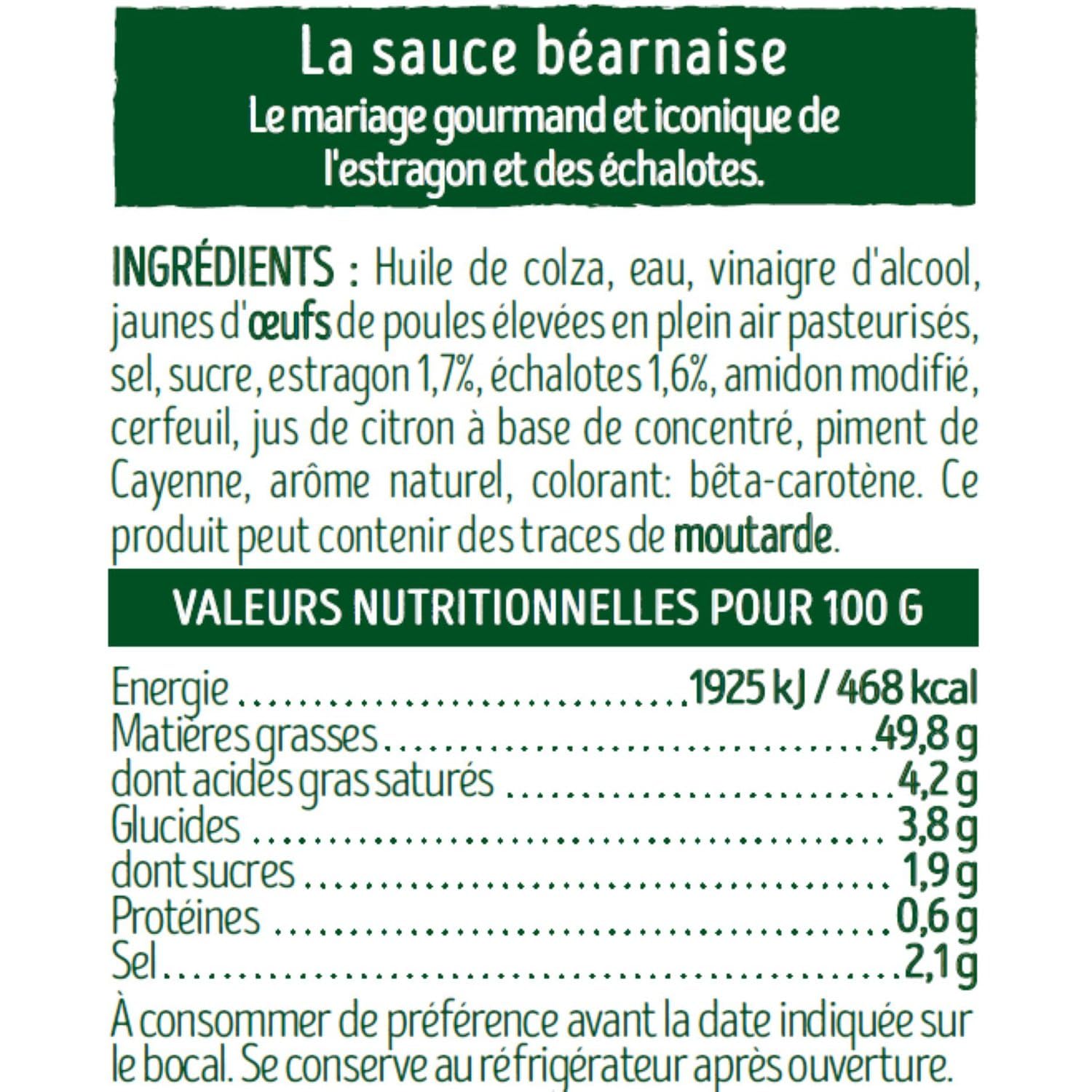 BENEDICTA - Sauce Béarnaise - À L'Estragon et aux Échalotes · Fabriquée en France · Parfaite pour Viandes Rouges & Plats Chauds - Le Pot de 260g - Le Lot De 4
