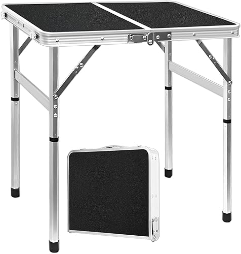 Mesa plegable pequeña de 2 pies, mesa de campamento ligera de altura ajustable, mesa portátil de fácil instalación, mesas de playa plegables