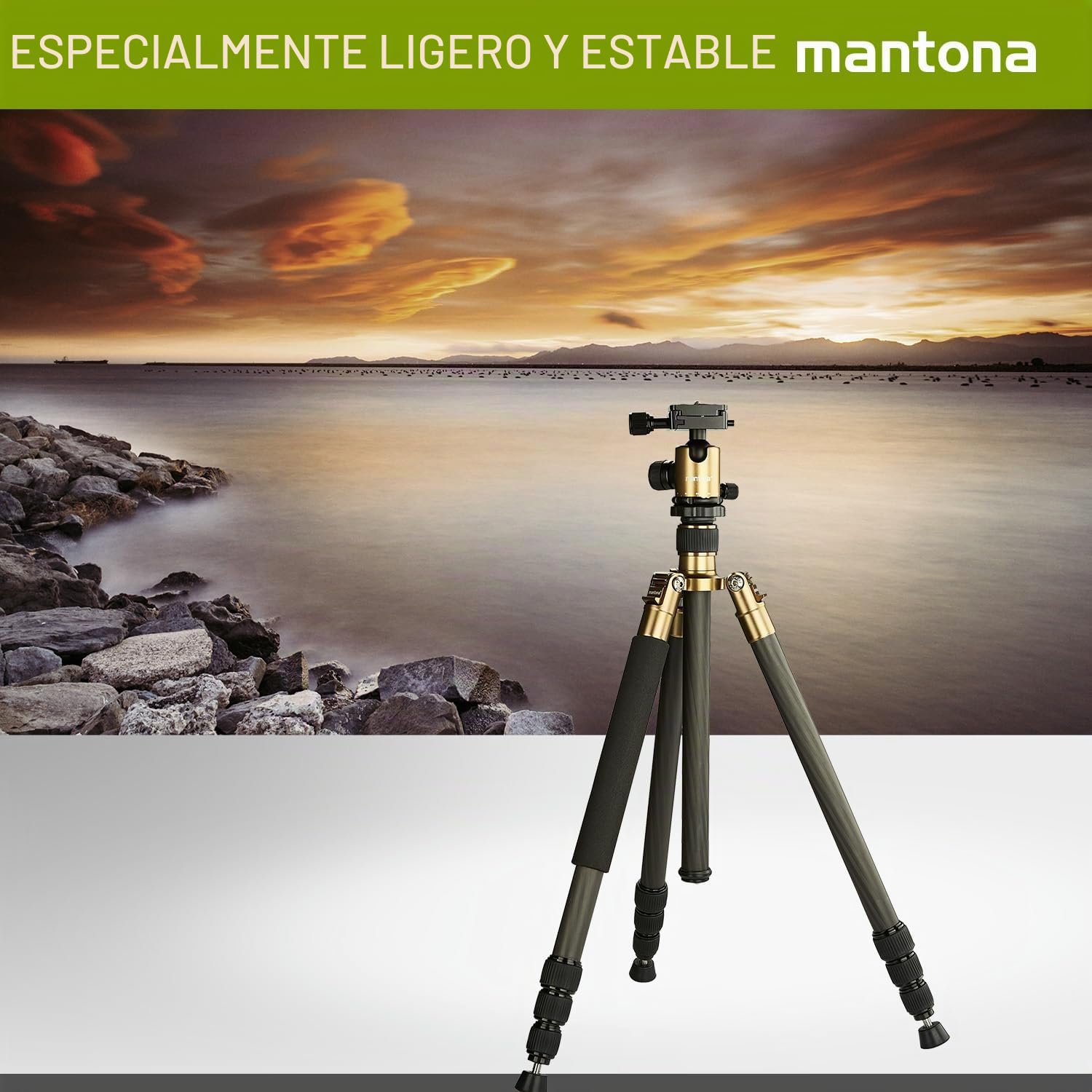 Mantona Titanium Carbon Stativ - Trípode Completo, Gris metálico