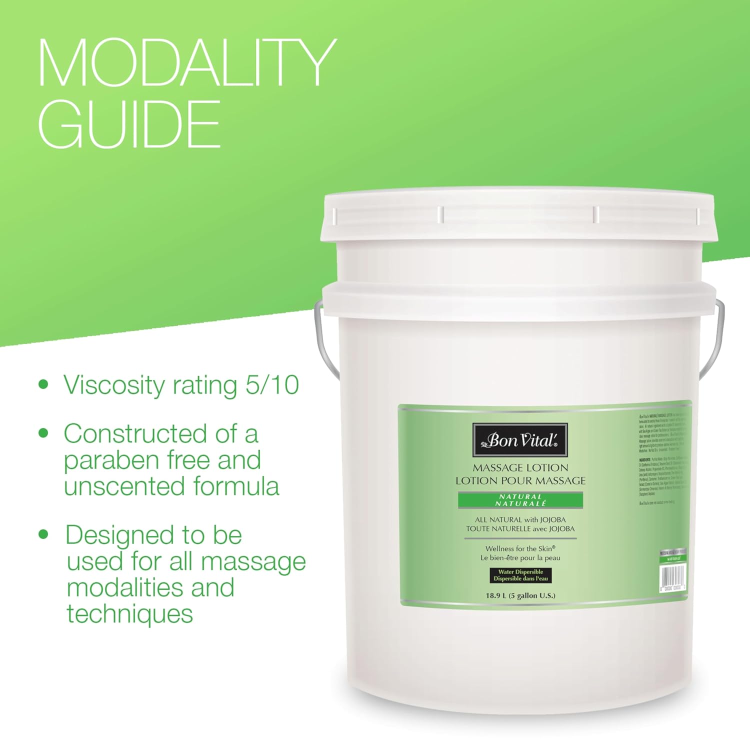 Bon Vital', Naturale Massage Lotion,5 Gallon, All Natural Massage Lotion for Massage Therapy and Bodywork, Lightweight Unscented Lotion, Plant-Based Ingredients for Smooth Application