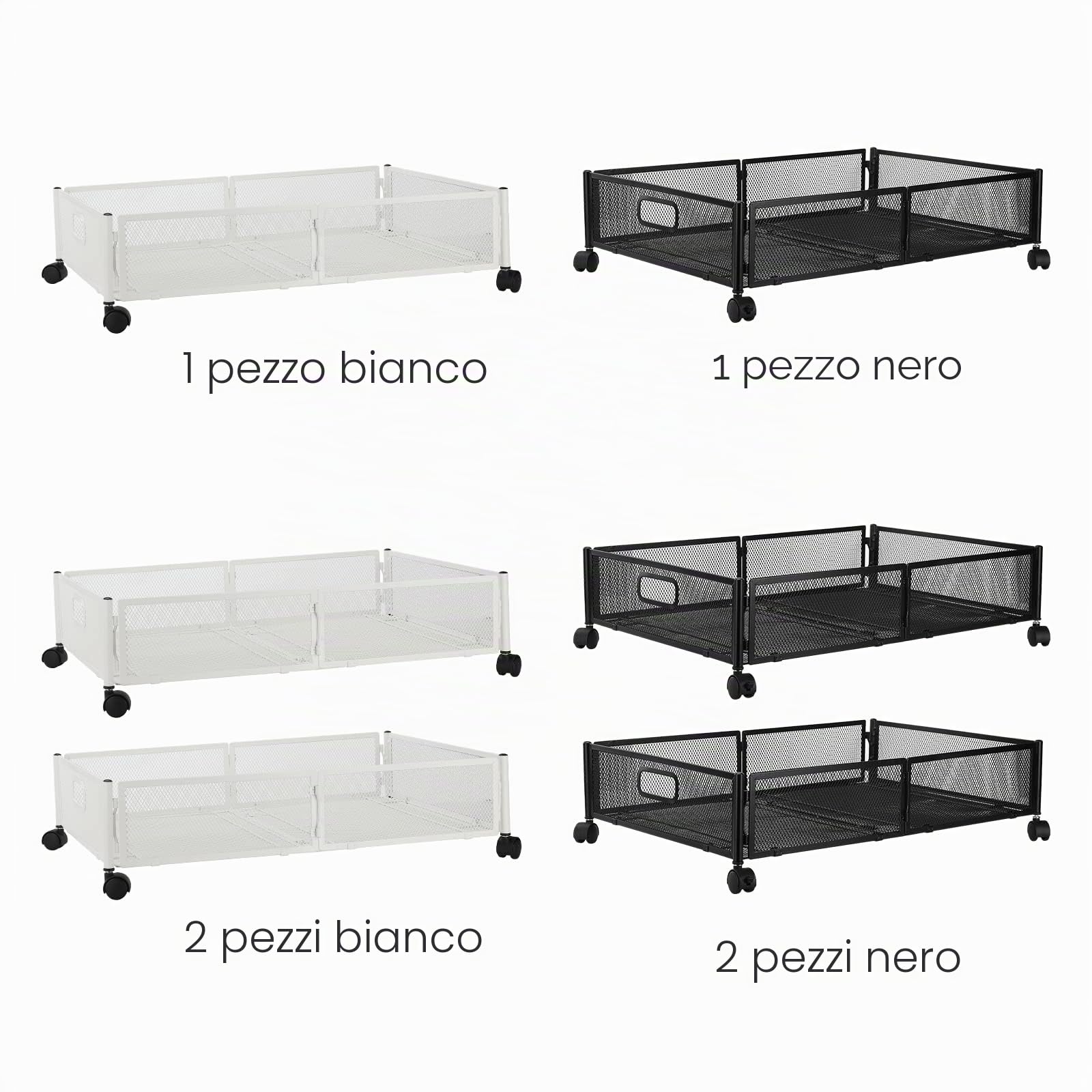 BestAlice Contenitori Sotto Letto, Contenitori Sotto Letto con Ruote e Maniglie, Cassetto Organizzatore Sotto Letto Pieghevole in Metallo per Camera da Letto, Vestiti, Coperte E Scarpe(Bianco 2)