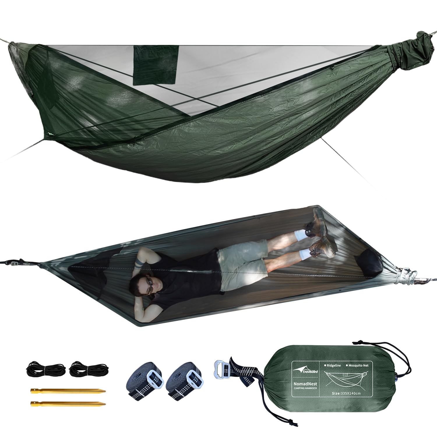 NomadNest Amaca con zanzariera tridimensionale rimovibile, amaca portatile da campeggio con corda per escursioni, viaggi e zaino in spalla