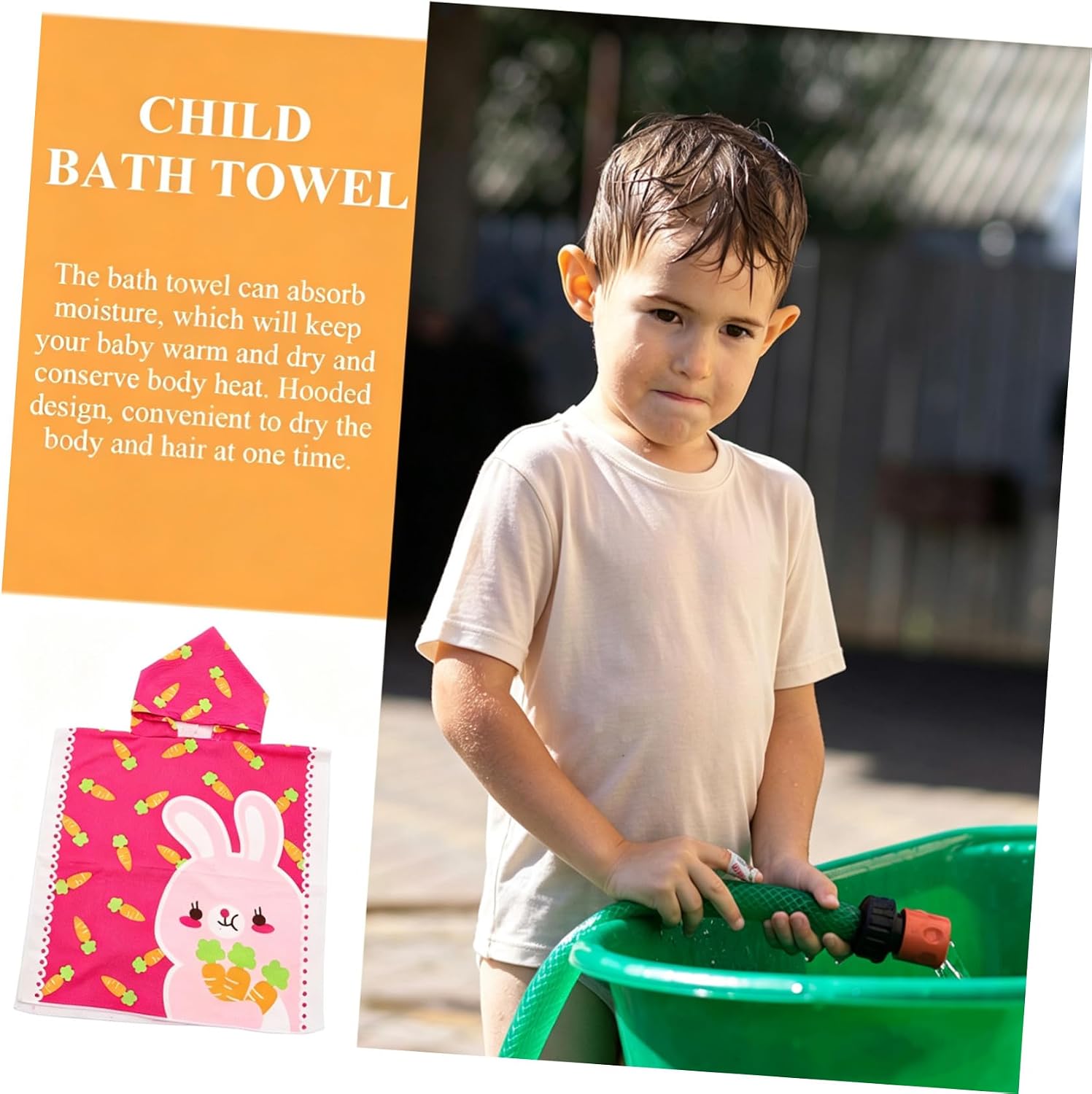 Hooded Bath Towel Cute Cartoon Rabbit Poncho Beach Towel for Pool Swimming Soft Absorbent for Boys