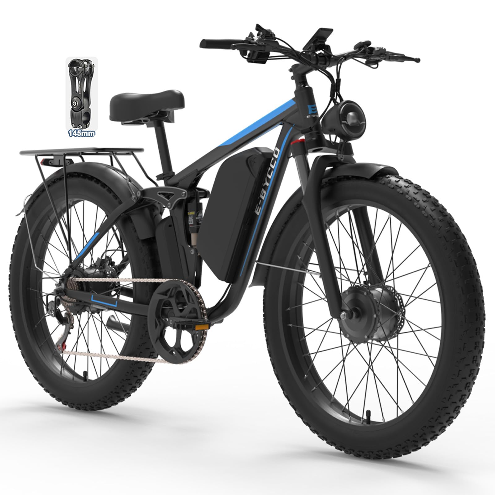4000W Peak 5000W Dual Motor Electric Bike for Adults, 24/26 Inch, 52V 32AH, Up to 90Mile & 45MPH E-Bike Fat Tire Full Suspension Electric Bicycles, 7 Speed AWD Mountain Ebikes, Hydraulic Disc Brake