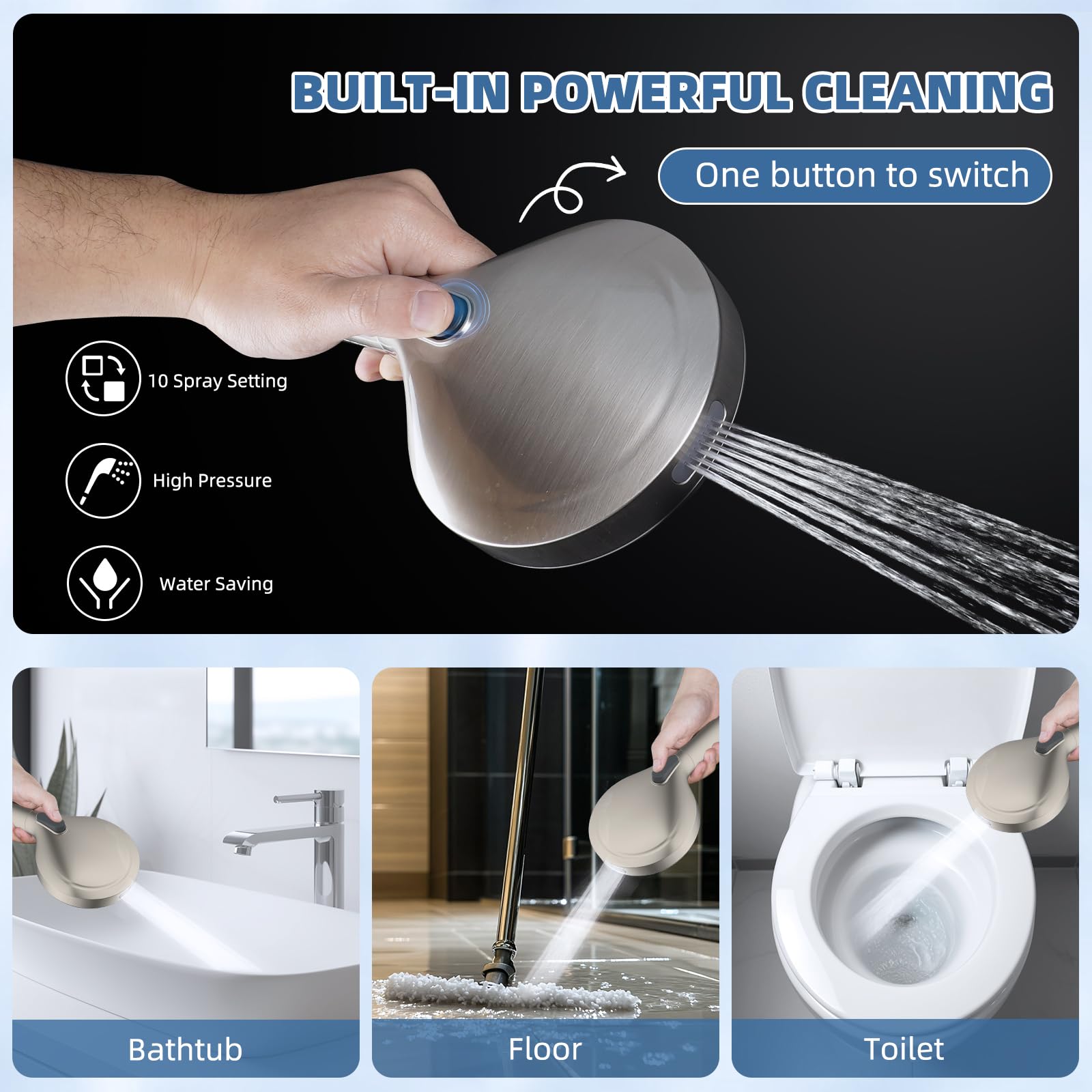 Cabezal de ducha de lluvia con filtro, cabezal de ducha de lluvia de alta presión de 10 pulgadas con combo de pulverización de mano, lavado eléctrico integrado de mano de 10 pulverizaciones, brazo de