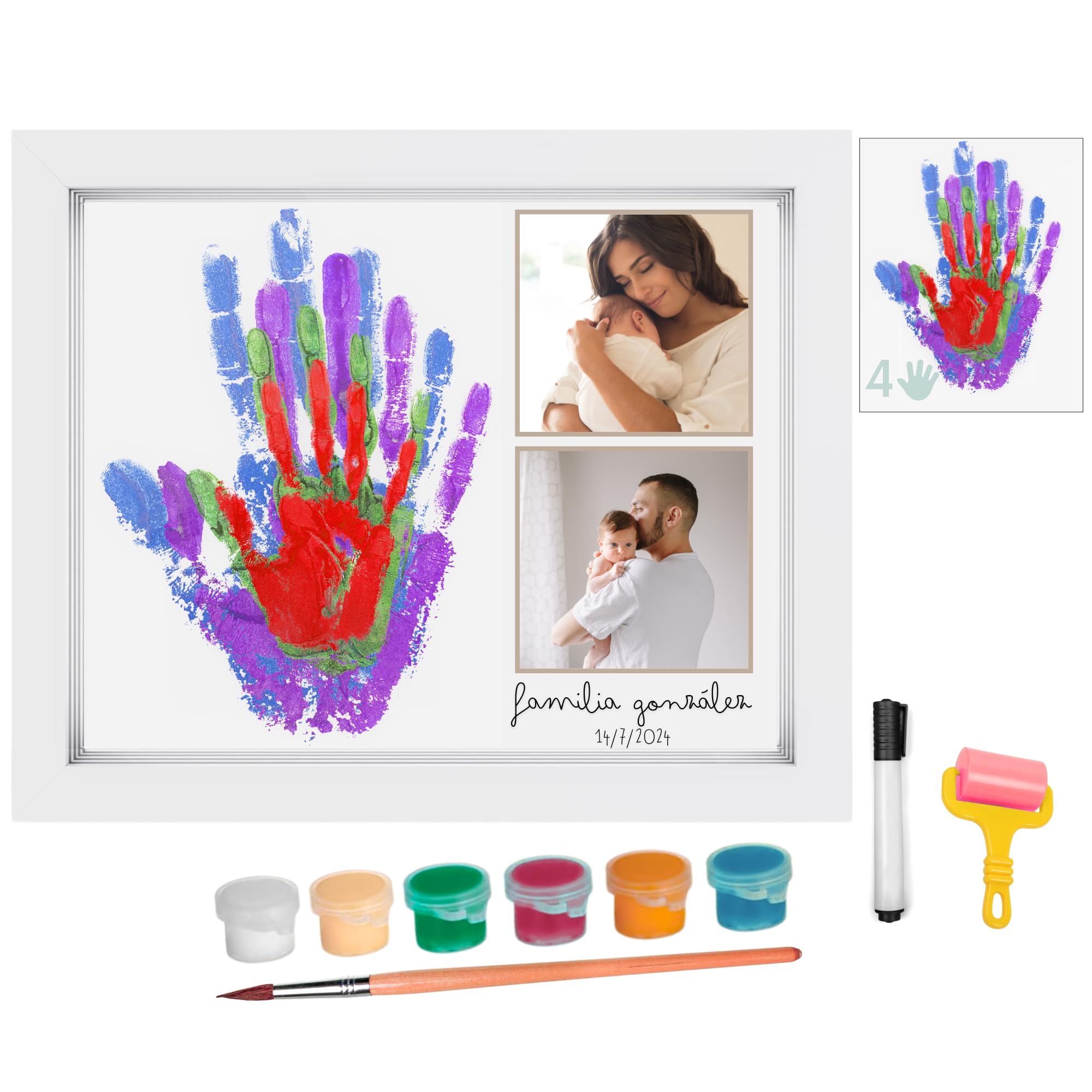 HuBorns – Kit huellas familia con pinturas, marco huellas bebé recién nacido, regalo familiar original, recuerdo padres e hijos y decoración hogar — view 11