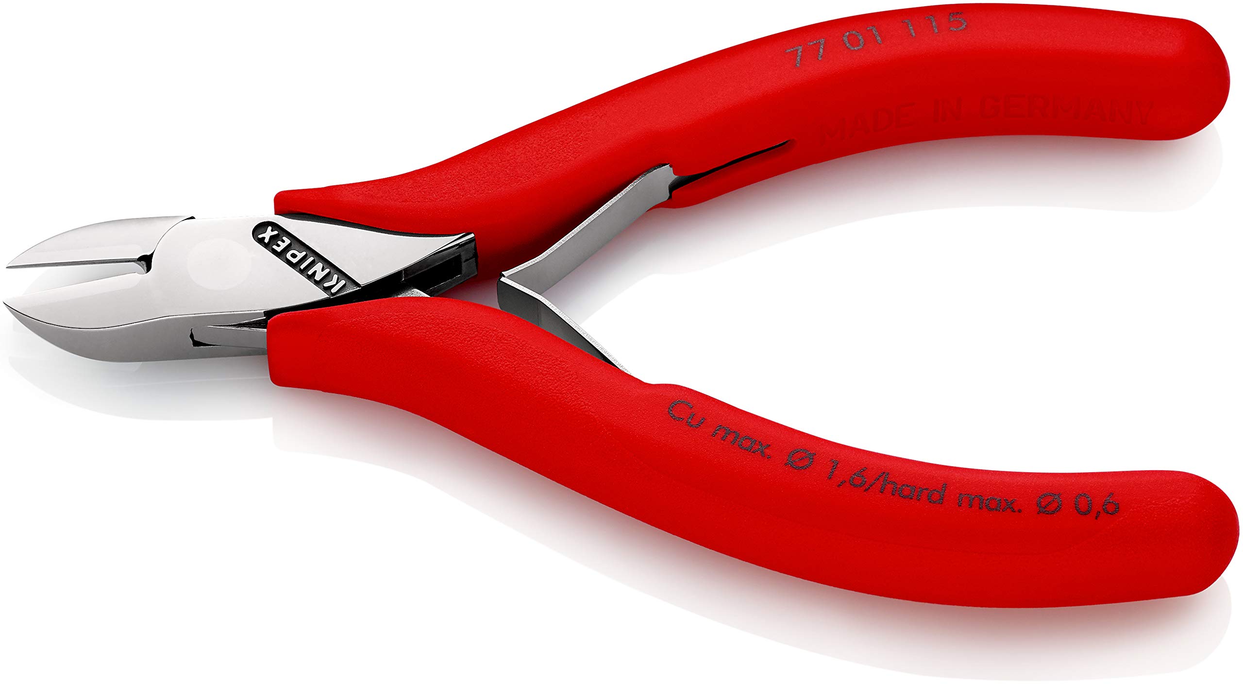 KNIPEX Alicates de corte diagonal para electrónica con articulación machihembrada con cartulinas autoservicio con fundas de plástico, 77 01 115 SB