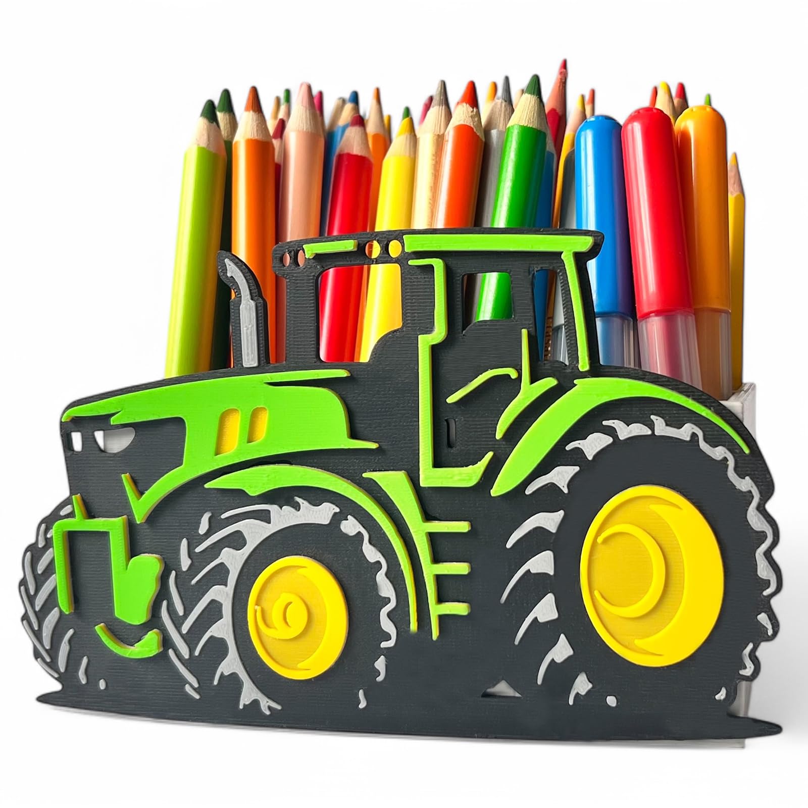 Organizer na biurko Traktor 3D – Przybornik na kredki i długopisy dla dzieci – Ekologiczny pojemnik, piórnik, dekoracja pokoju – EKO, lekki, kolorowy