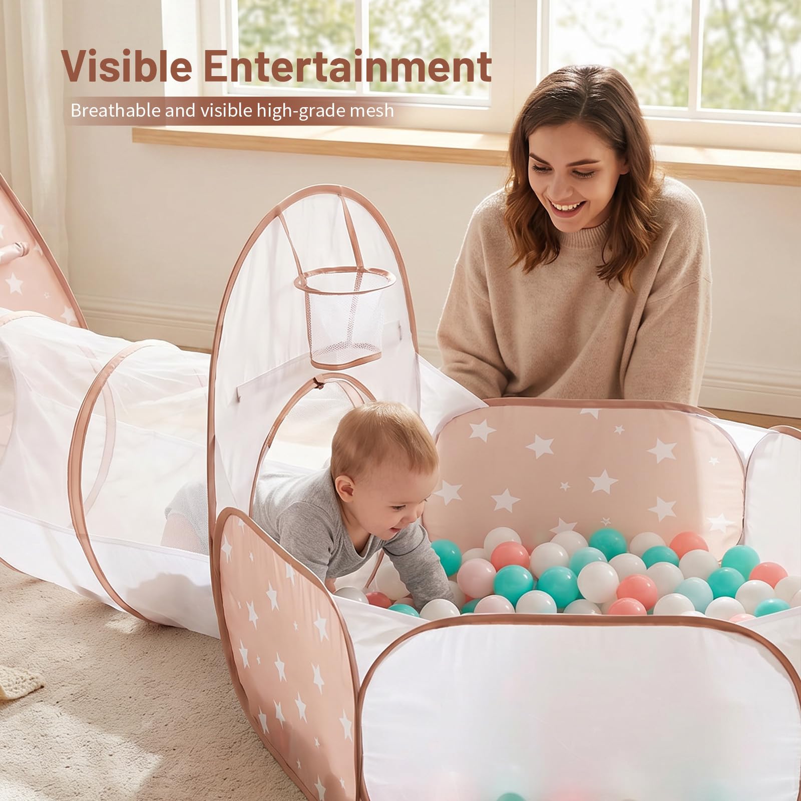 Sumbababy Tenda da gioco 3 in 1 per bambini, tunnel da gioco per bambini, per bambini, per interni ed esterni, verde e giallo, palline non incluse