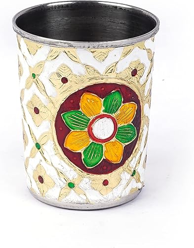 Miniatura 4 de Crafts - Juego tradicional de karwa de acero inoxidable para el hogar y el templo, para regalo de boda y decoración (blanco y rojo)