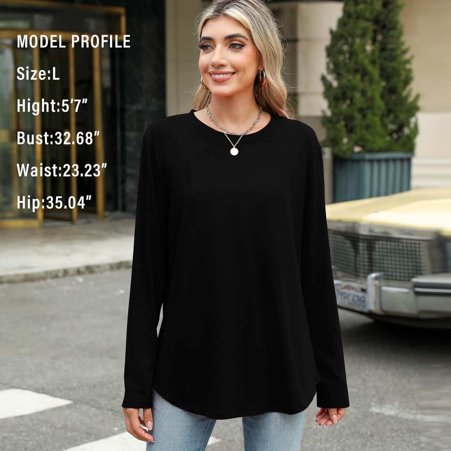 Elesomo Womens Shirts Casual Crew Neck Short/Long Sleeve Tunic Tops Tees - Image 4