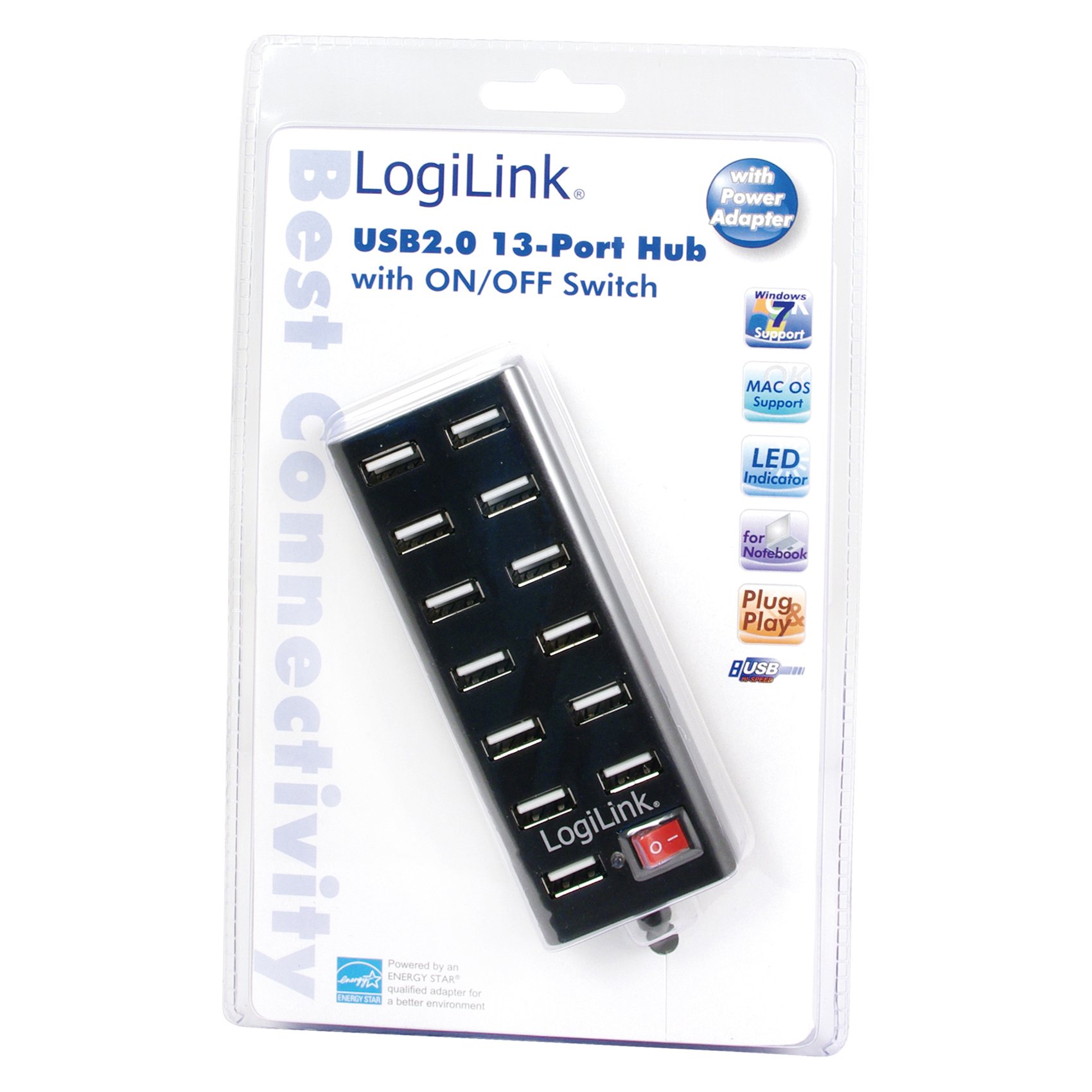 LogiLink UA0126 - USB 2.0 Hub, 13-Port mit EIN/AUS Schalter