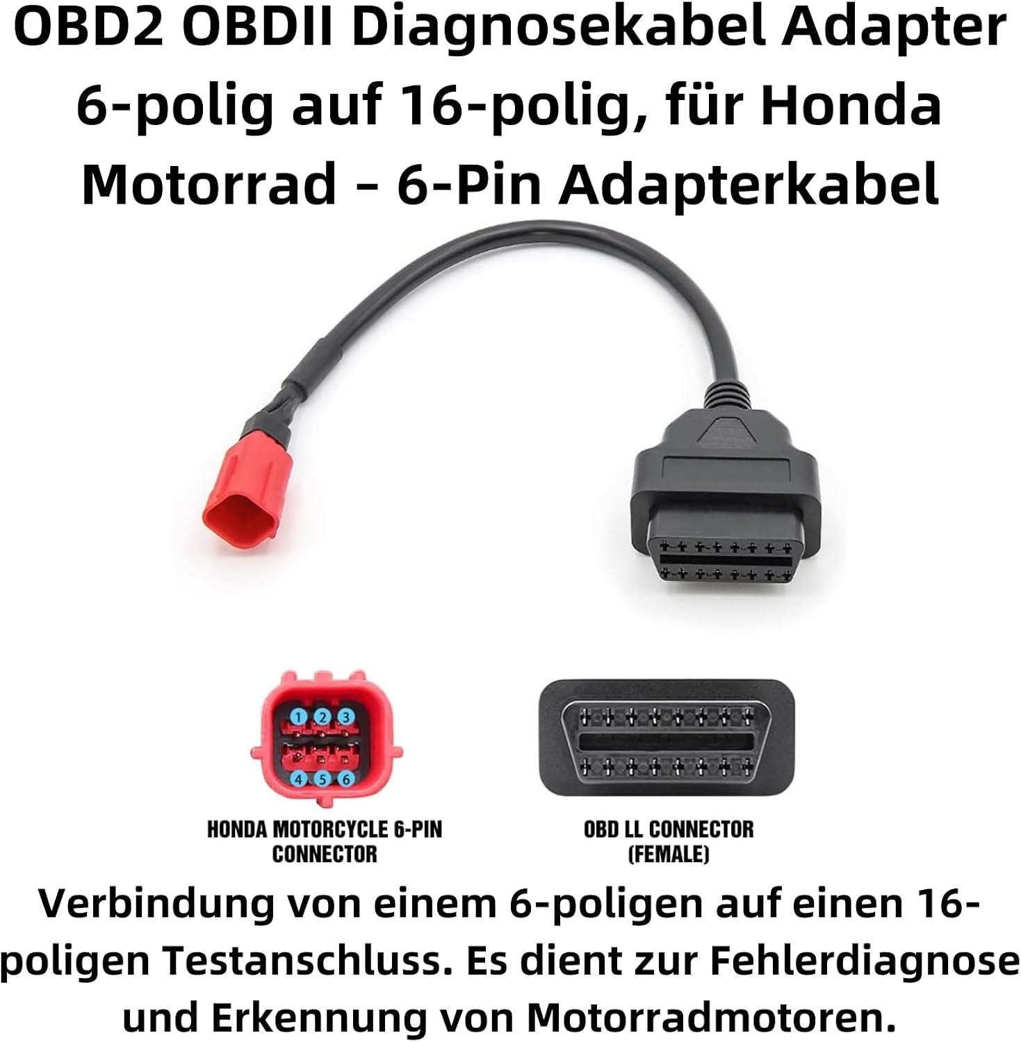 P17CS Bolwins OBD to OBD2 Adapter 6pin to 16pin - Diagnostic Adapter Suitable for Motorcycles, 33cm Cable for OBD2 Engine Fault Diagnostics image 2