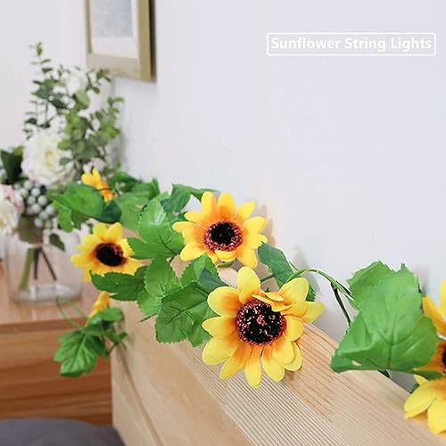 Miniatura 2 de Tira de luces de simulación de girasol, enredaderas colgantes, guirnalda de plantas, girasol artificial de seda, 100 luces LED para decoración del
