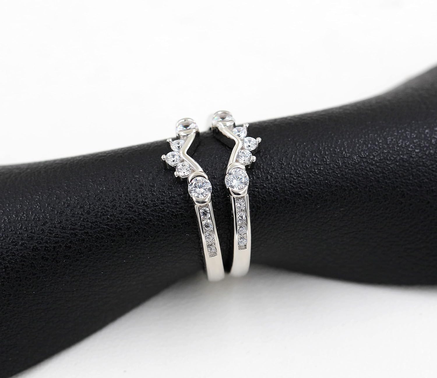 Uloveido 925 Sterling Silver V-Shaped Ring Guard Enhancer Round Cubic Zirconia 2pcs V Stacking Rings Set Y1519