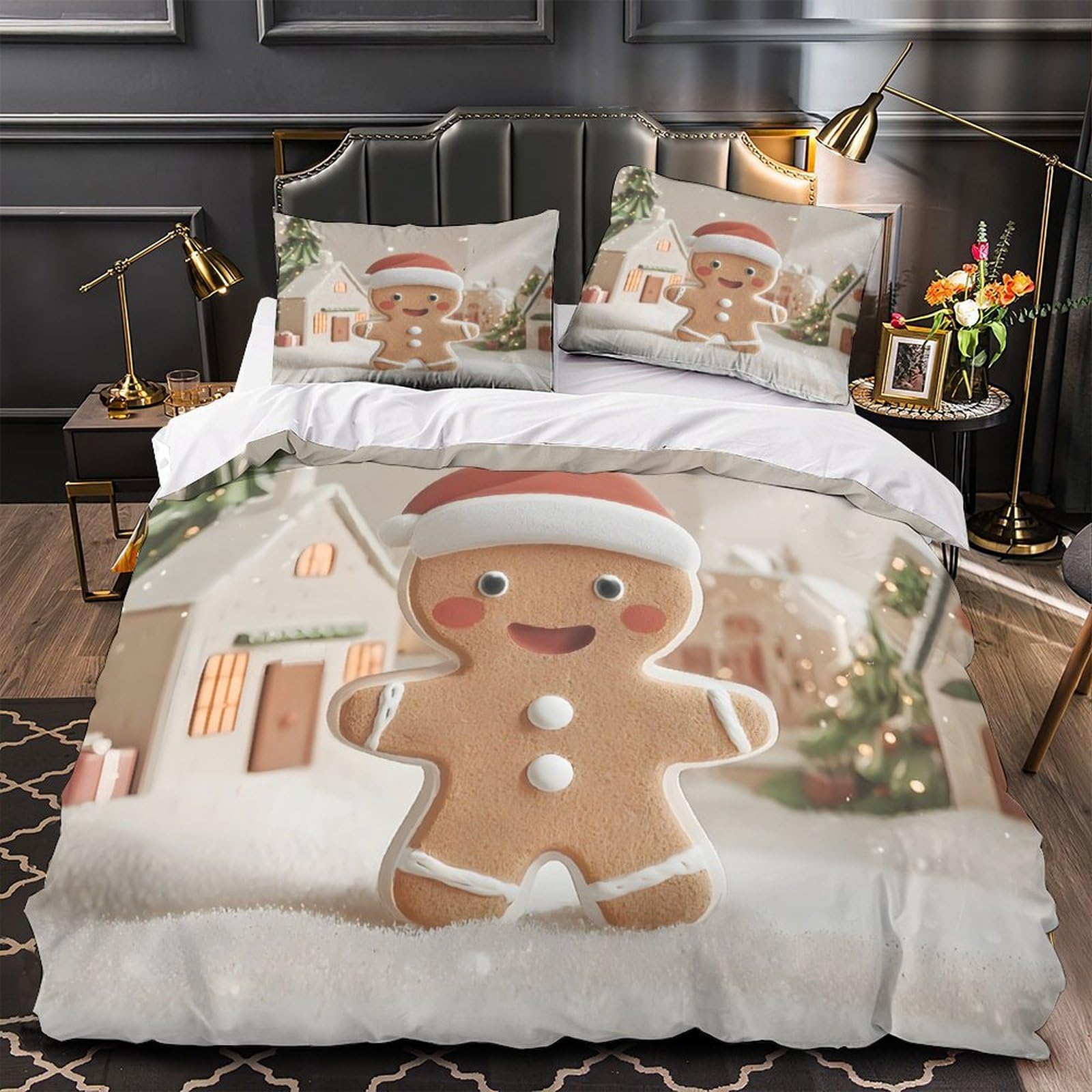 Housse de couette hypoallergénique imprimé biscuits de Noël pour peau sensible