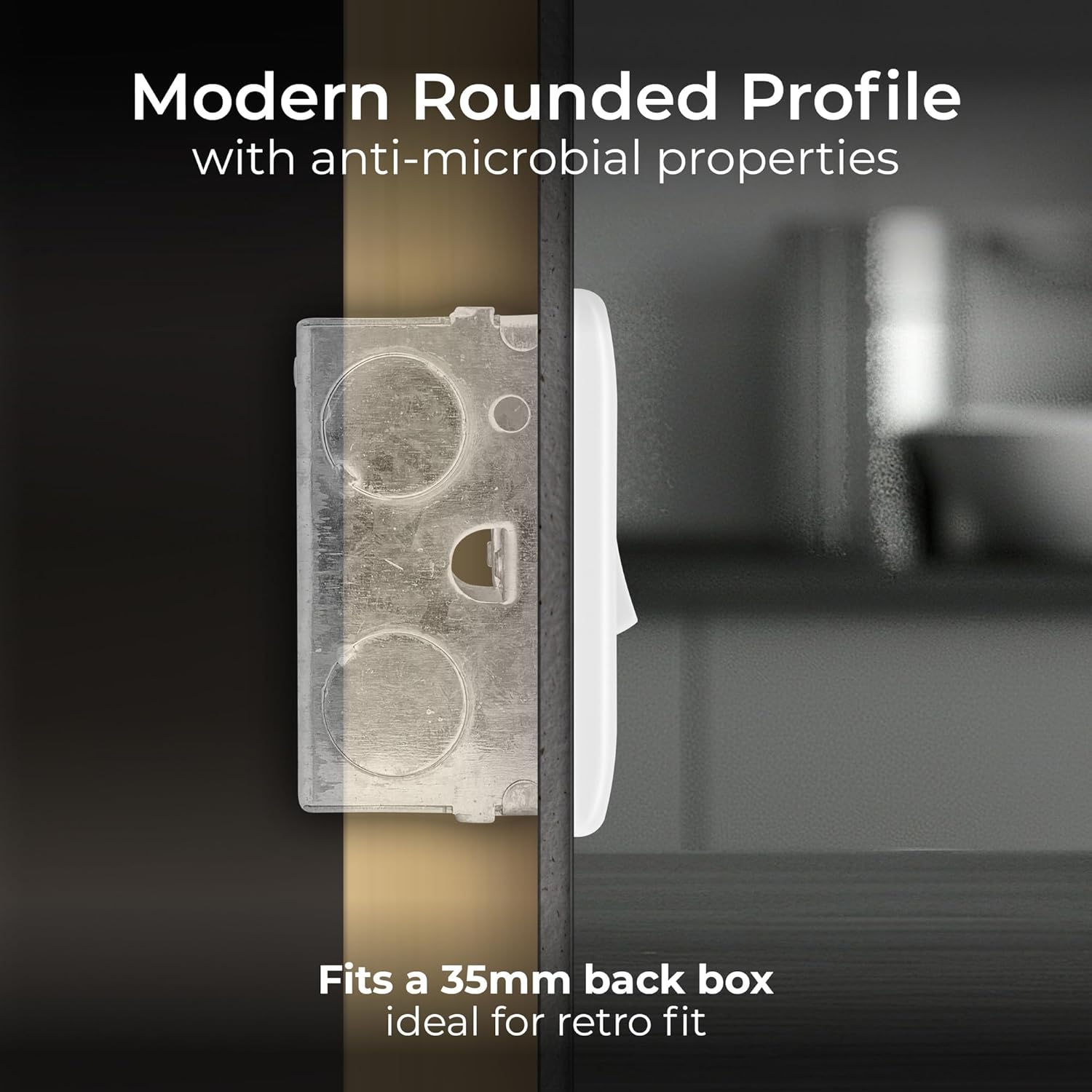 Side view of the BG Electrical unit showing back box compatibility