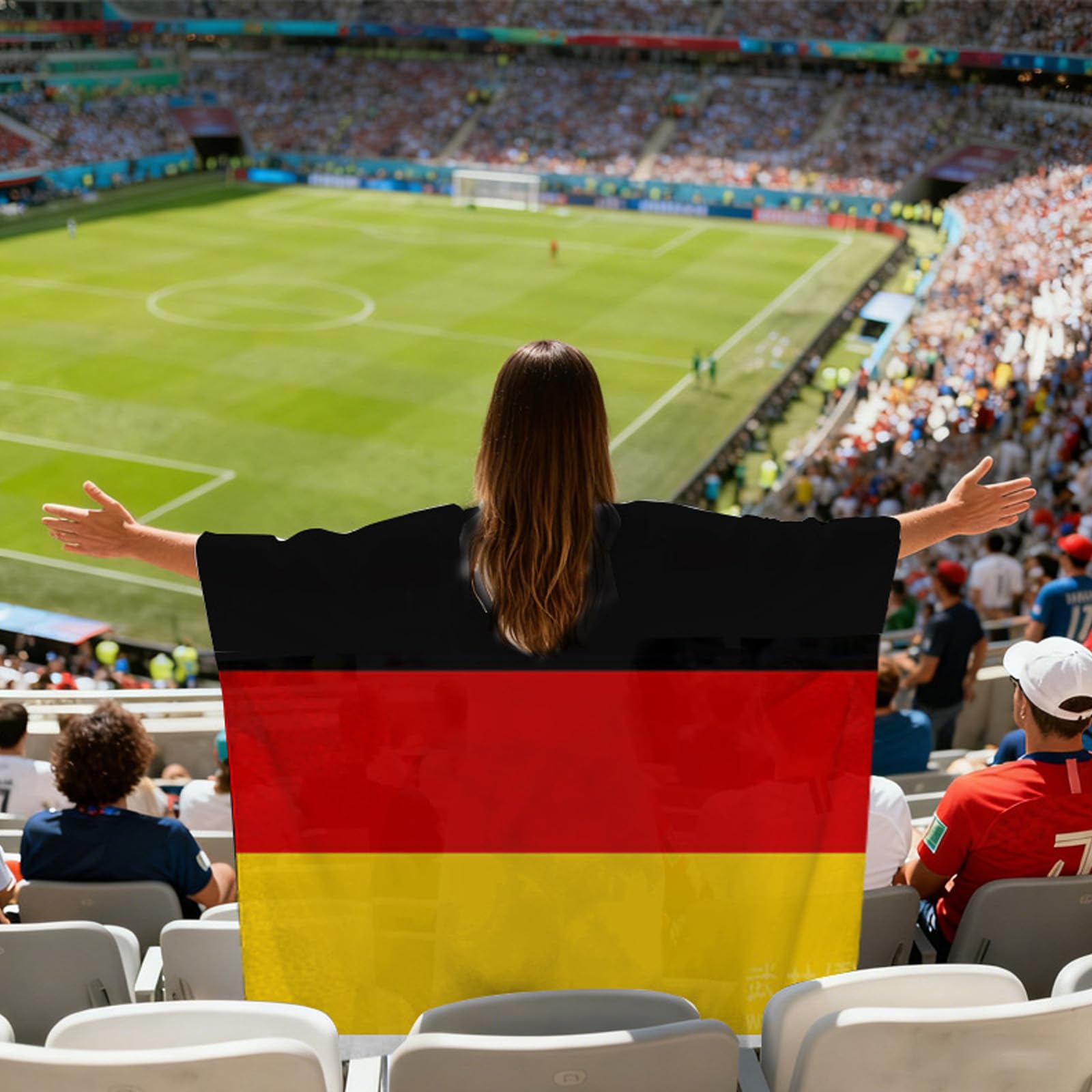 Cape Drapeau Allemand – 90x152 Cm – Léger, Portable – Idéal Pour Supporter Au Stade, En Fan Zone Ou Fête De Rue