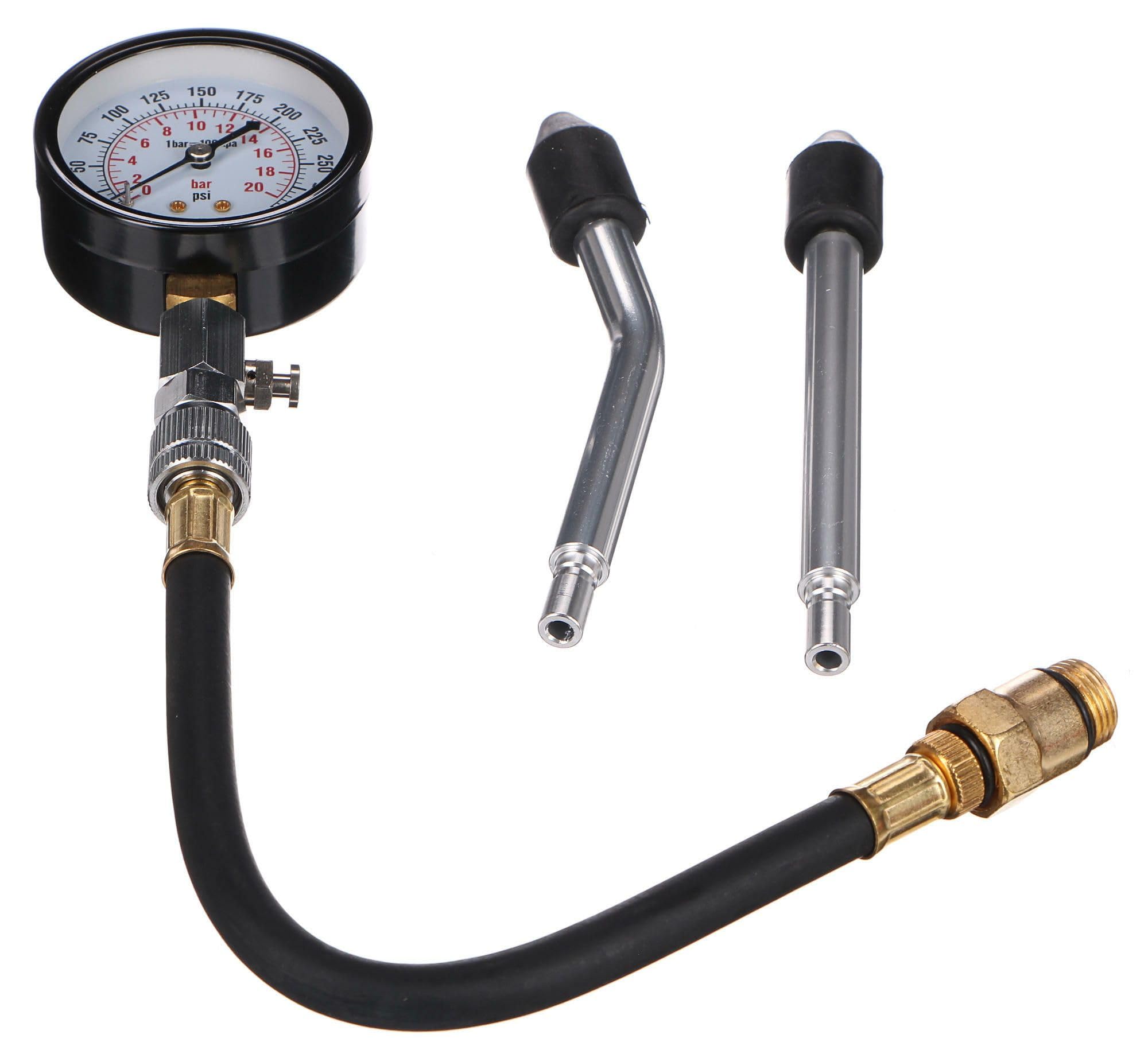 SIXTOL 4-Piece Petrol Engine Compression Tester Set, 0-20 Bar, 0-300 psi, Compression Gauge, Compression Tester, 4 Stk.