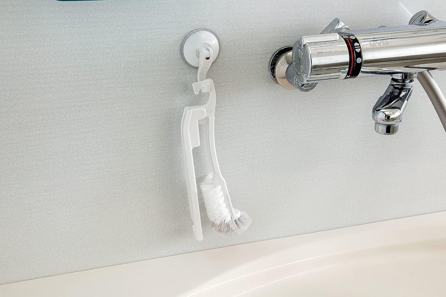 BS-238 Bathroom Drain Brush, White, Width 1.8 x Depth 1.8 x Height 12.2 inches (4.5 x 4.5 x 31 cm), Stretched: 7.5 inches (19 cm), 360° Flocked to The Corners, Easy to Grip, Foldable, Compact