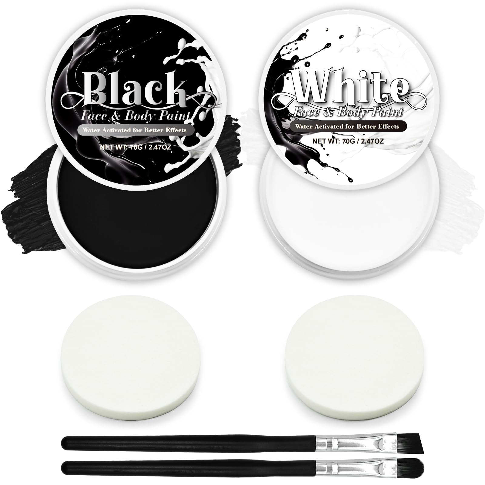Black & White Face Paint Set (2.47 oz Each) - Professional High Pigment Oil-Based Makeup Kit for Halloween SFX, Clown, Joker, Skeleton Cosplay - Body & Face Costume Party Accessory for Kids Adults