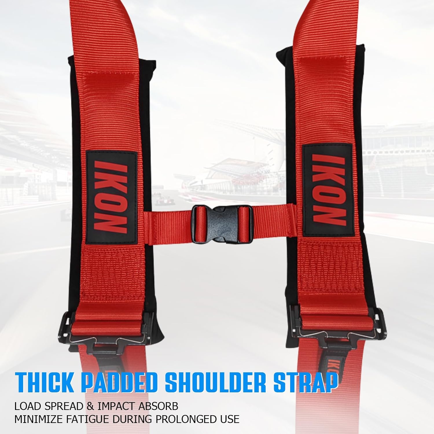 FREEMOTOR802 4-Point Racing Harness - Durable 3" Nylon Strap, Quick-Release Buckle, Thick Shoulder Pad, Universal UTV Go-Kart Off Road Use Bucket Seat Compatibility Interior Accessories, Red, 2PCS