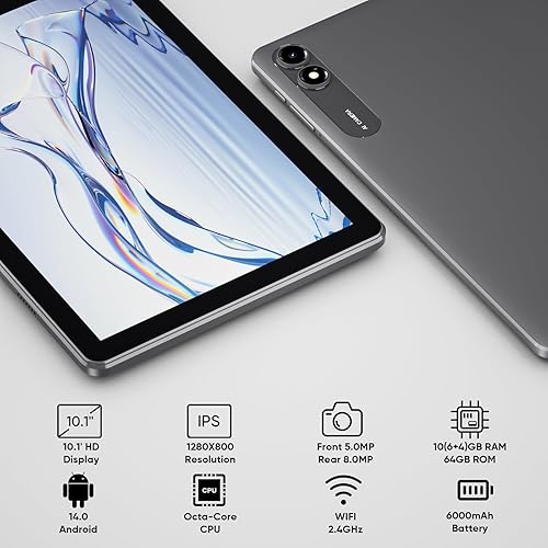Miniatura 5 de Tablet Android 13, tableta de 10.1 pulgadas, tableta con teclado, mouse, 10GB+64GB 1TB Expand, 8000mAh, procesador Octa-Core, cámara dual 5MP+8MP,