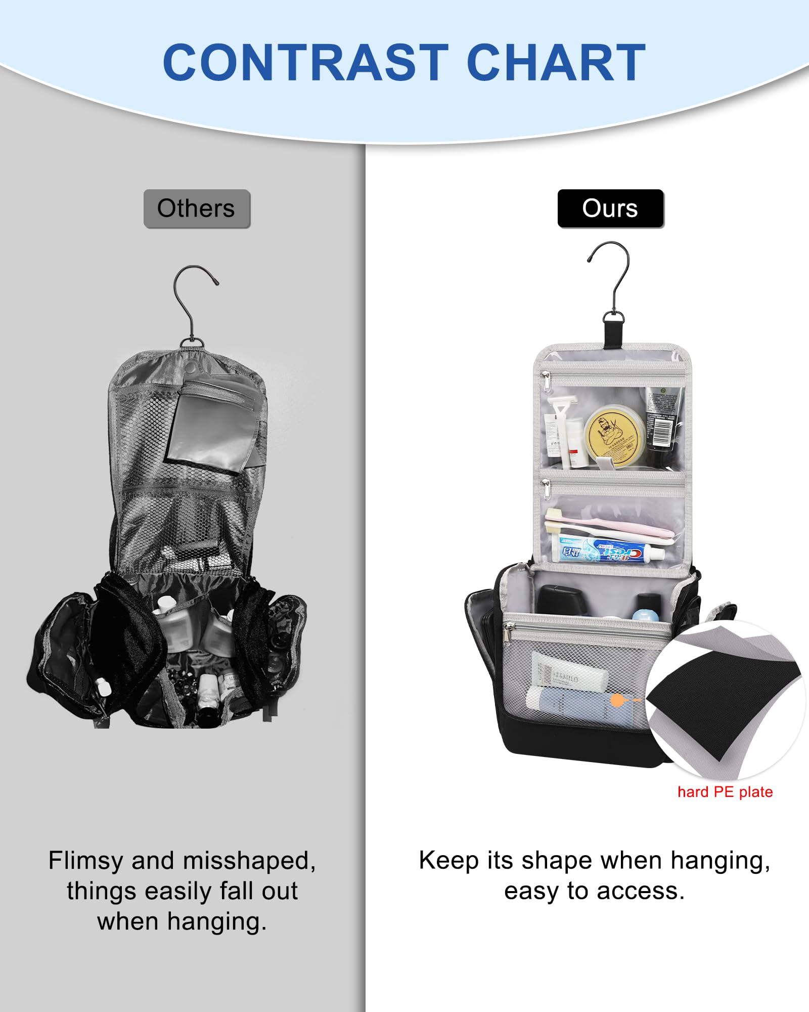 Bolsa de artículos de tocador colgante para hombres y mujeres, organizador de cosméticos de maquillaje grande impermeable, kit de afeitado Dopp, bolsas de higiene para baño, accesorios esenciales de