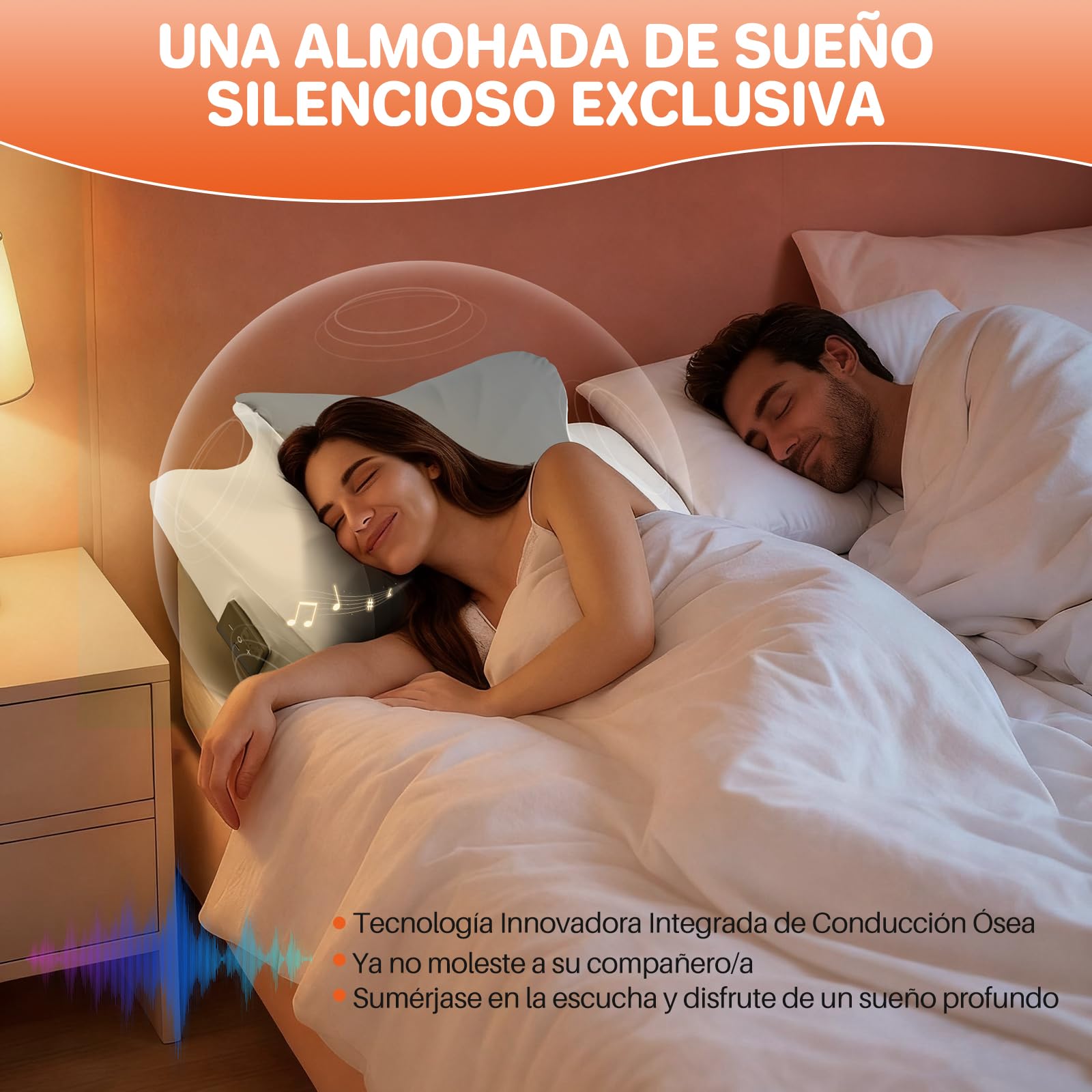 FUNYKICH Almohada de Espuma Viscoelástica de Ruido Blanco con 32 Sonidos, 58×36×8/11.5cm Almohada Cervical Ergonómico de Mariposa, Funda Desenfundable y Lavable,Tecnología de Conducción Ósea