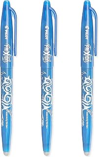 Pilot Frixion Heat/Friction Erasable Rollerball Pen - Fine Line 0.5mm Tip Nib - Light Blue Ink - Pack of 3
