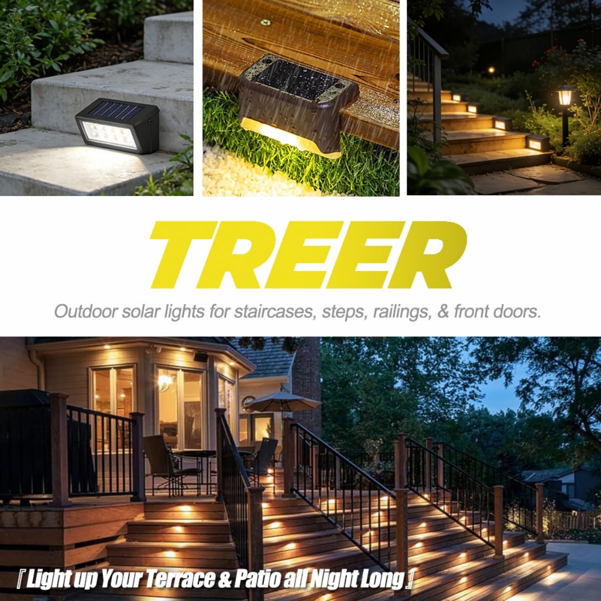 4/12 Pezzi Luce Solare led Esterno da Giardino, Lampada Solare da Esterno Applique da Parete IP55 Impermeabile Segnapasso per Scale, Patio, Terrazzo, Vialetto (Bianco Caldo,12 Pezzi)