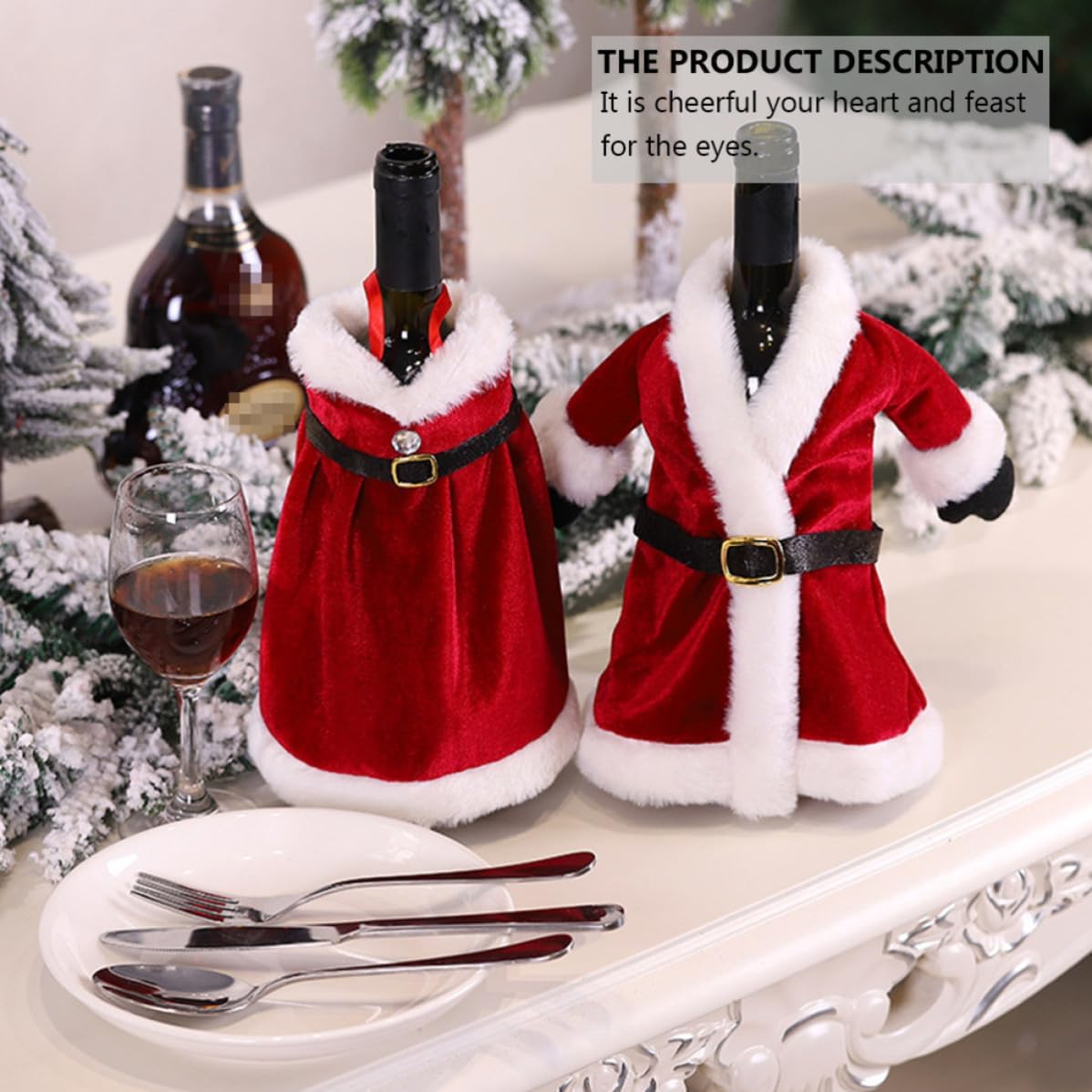 POPETPOP 2pcs Christmas Wine Bottle Cover Creative Dress Suit Wine Bottle Decor Set Made of Lightweight Cloth Compact and Convenient Design for Holiday Party Decorations