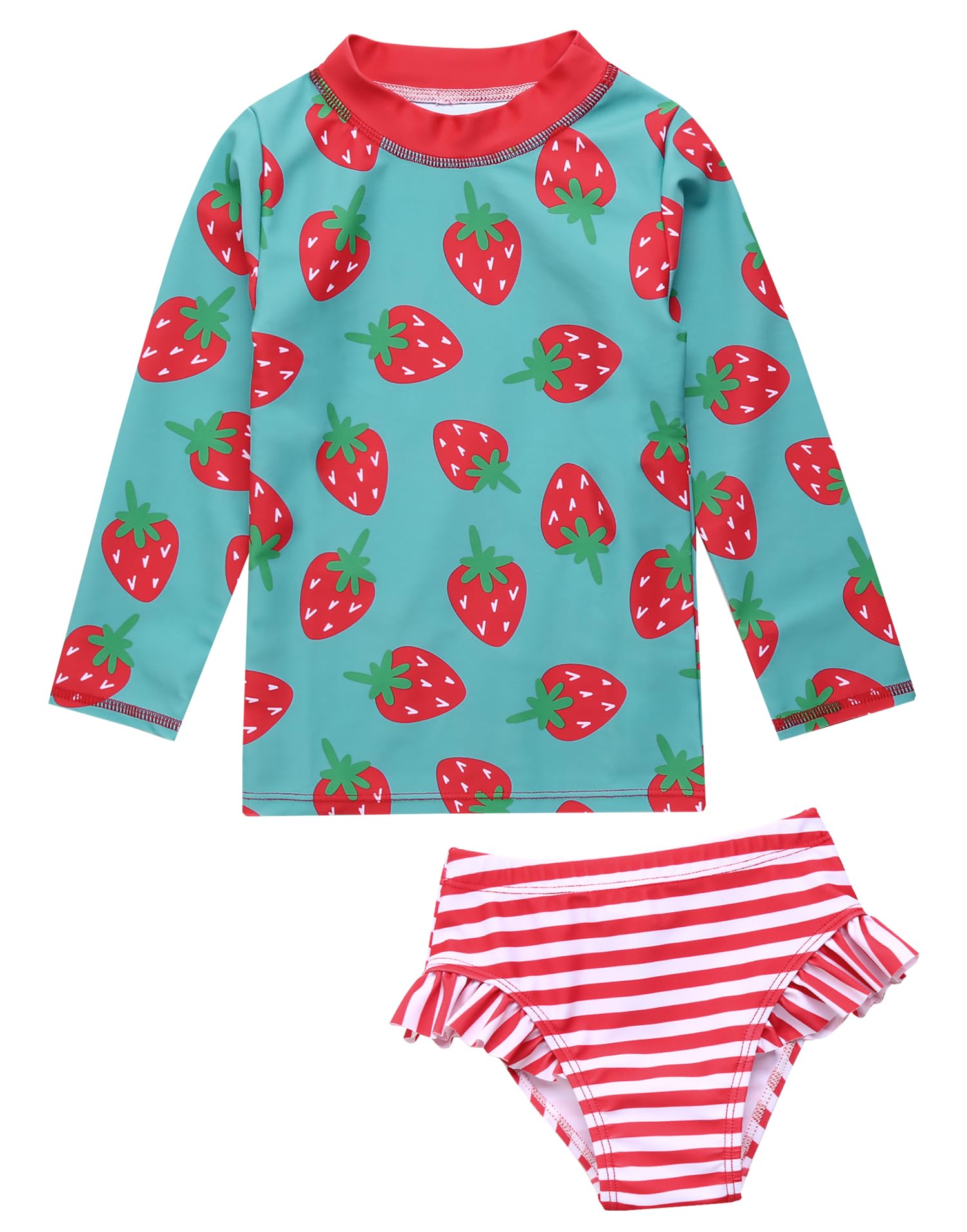 VAENAIT BABY Girls Rash Guard Swimsuit UPF 50+ Long Sleeve Toddler Bathing Suit Ribbon Stawberry Floral Fruit for 2~8Years