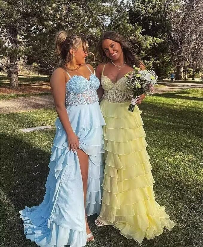 Tiered Chiffon Prom Dresses 2026 Lace Applique Corset Ruffle Formal Evening Dresses Formal Party Gowns - Image 6