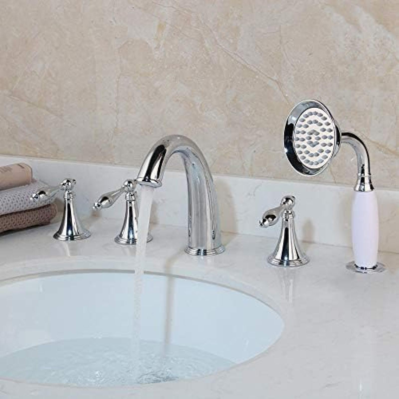 Robinet de baignoire cascade 5 pièces en chrome avec douchette