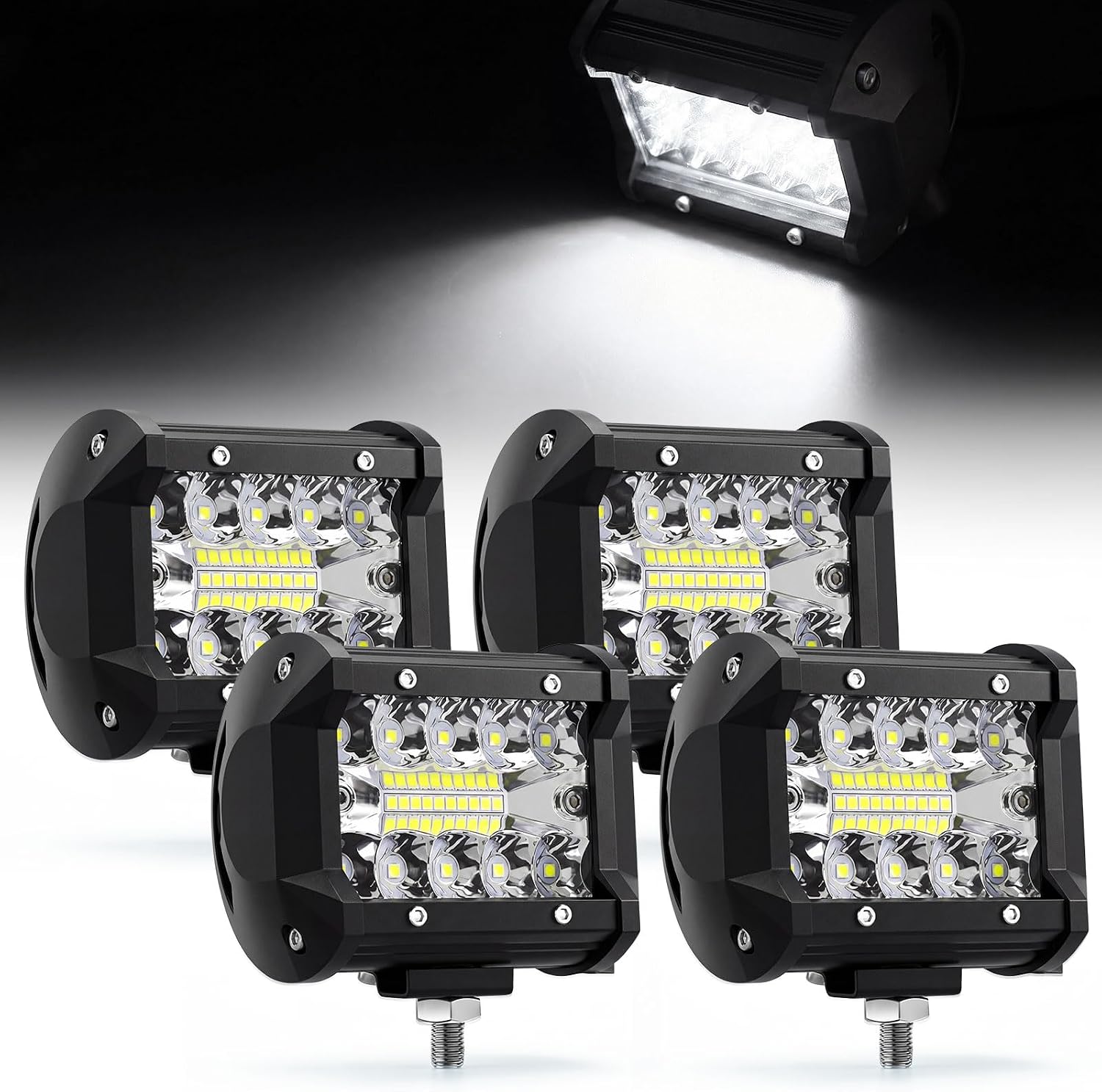 Led Light Bar,60W 12000LM Spot&Flood Combo Beam Square Light,Super Bright Waterproof Fog Driving Roof Bar Bumper for Truck Pickup SUV ATV UTV 4 PCS