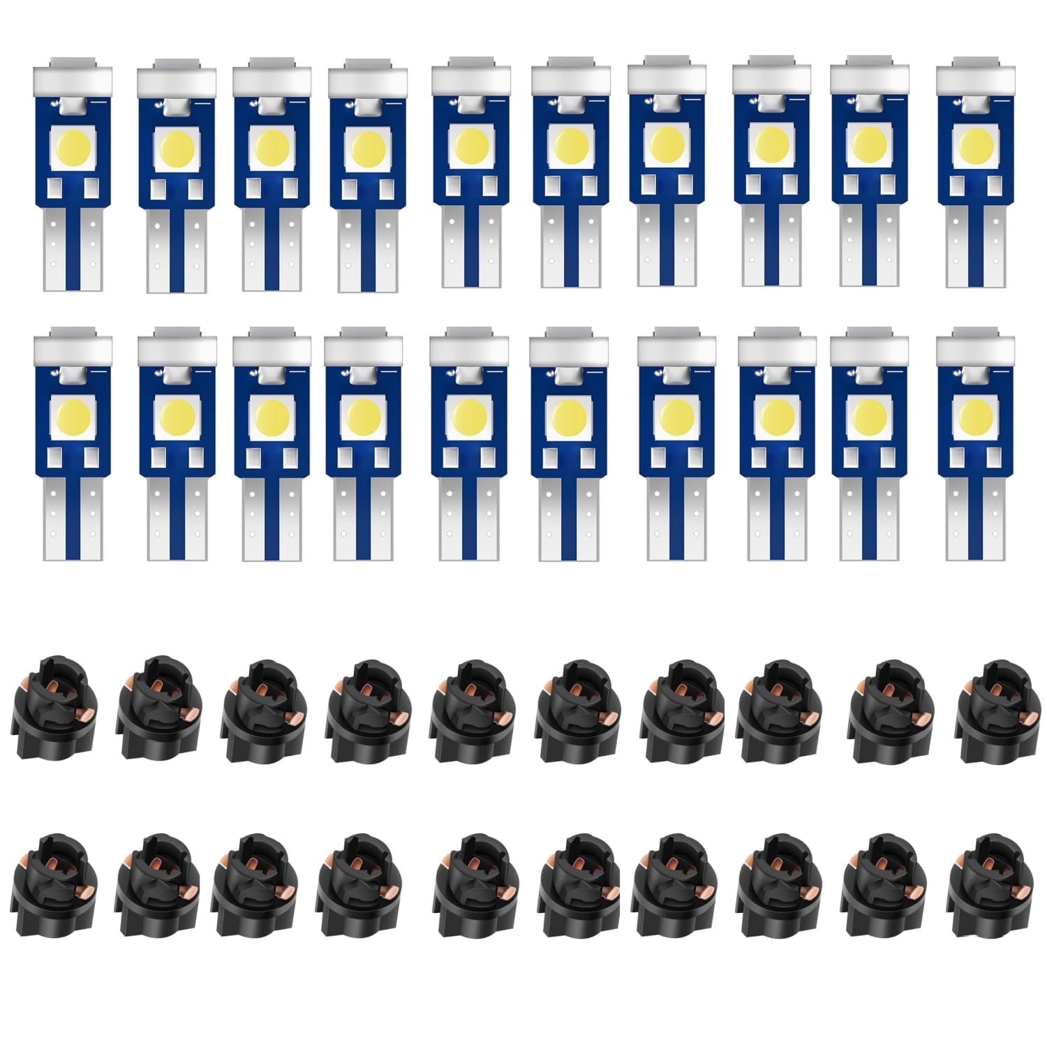 20 Pcs T5 LED Lights for Car Dashboard, Super Bright White 74 37 2721 PC74 Replacement with Twist Lock Socket, for Interior Dome Door Instrument Cluster Dashboard Panel Gauge Indicator