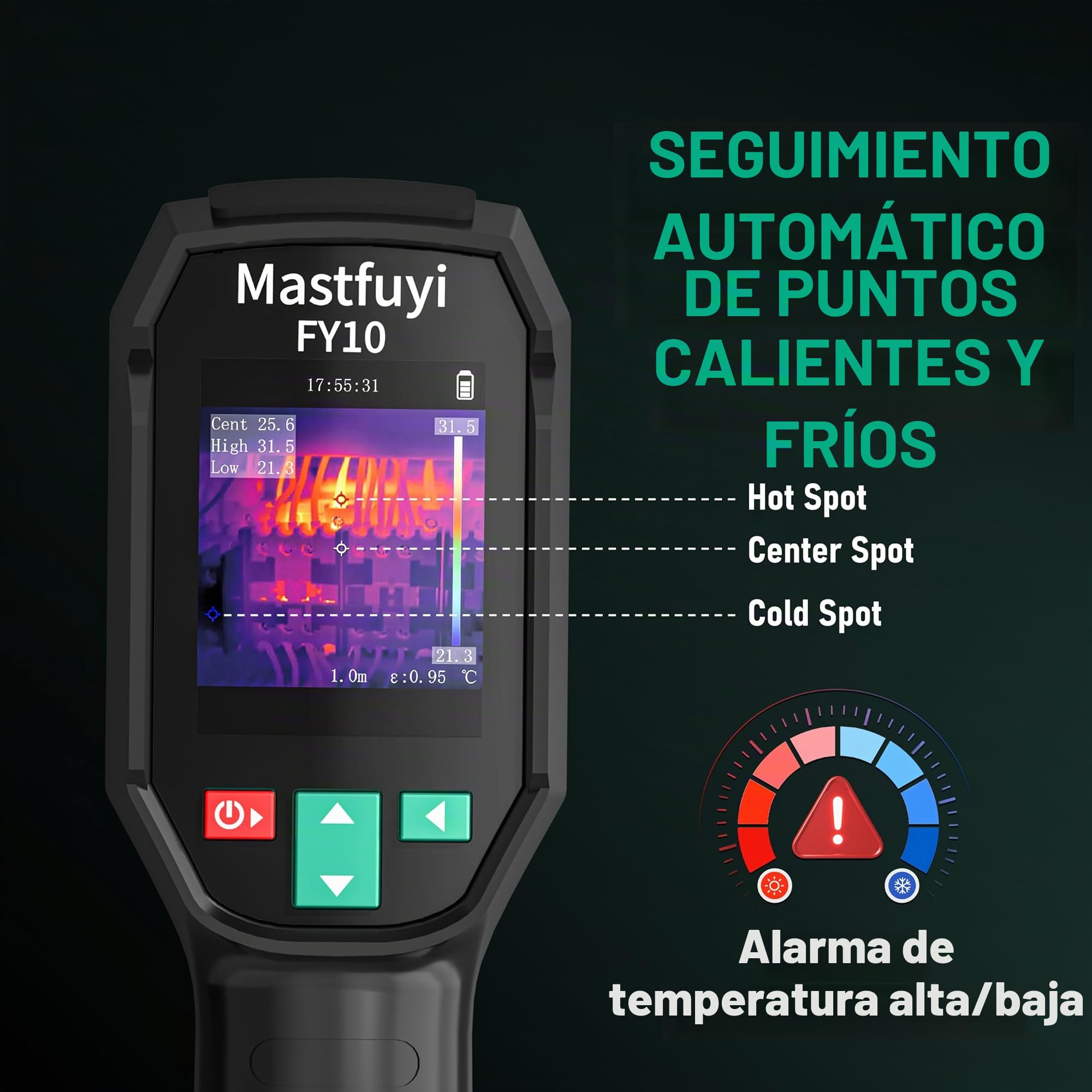 Cámara termográfica, cámara termográfica infrarroja -20℃~550℃, resolución IR 96 x 96, 25 Hz, campo de visión 50°, TFT-LCD de 2,4 pulgadas, batería de 8 horas para inspecciones industriales