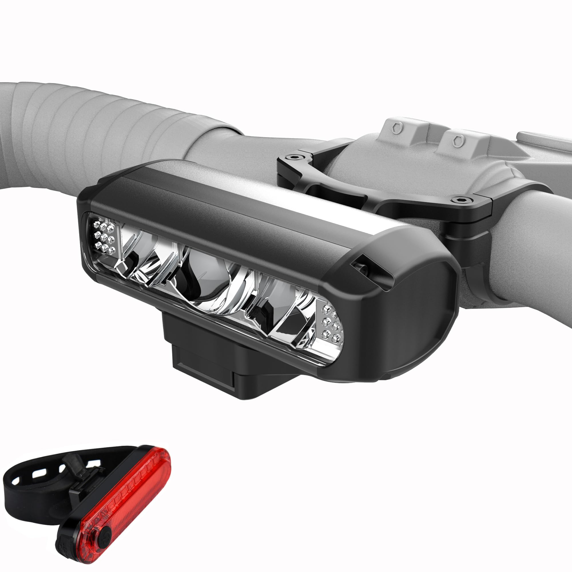 Phares lumineux avant et arrière pour vélo - Rechargeable par USB C - Pour conduite de nuit, vélo de route et de montagne - Étanche - 4 modes - Barre lumineuse VTT à dégagement rapide