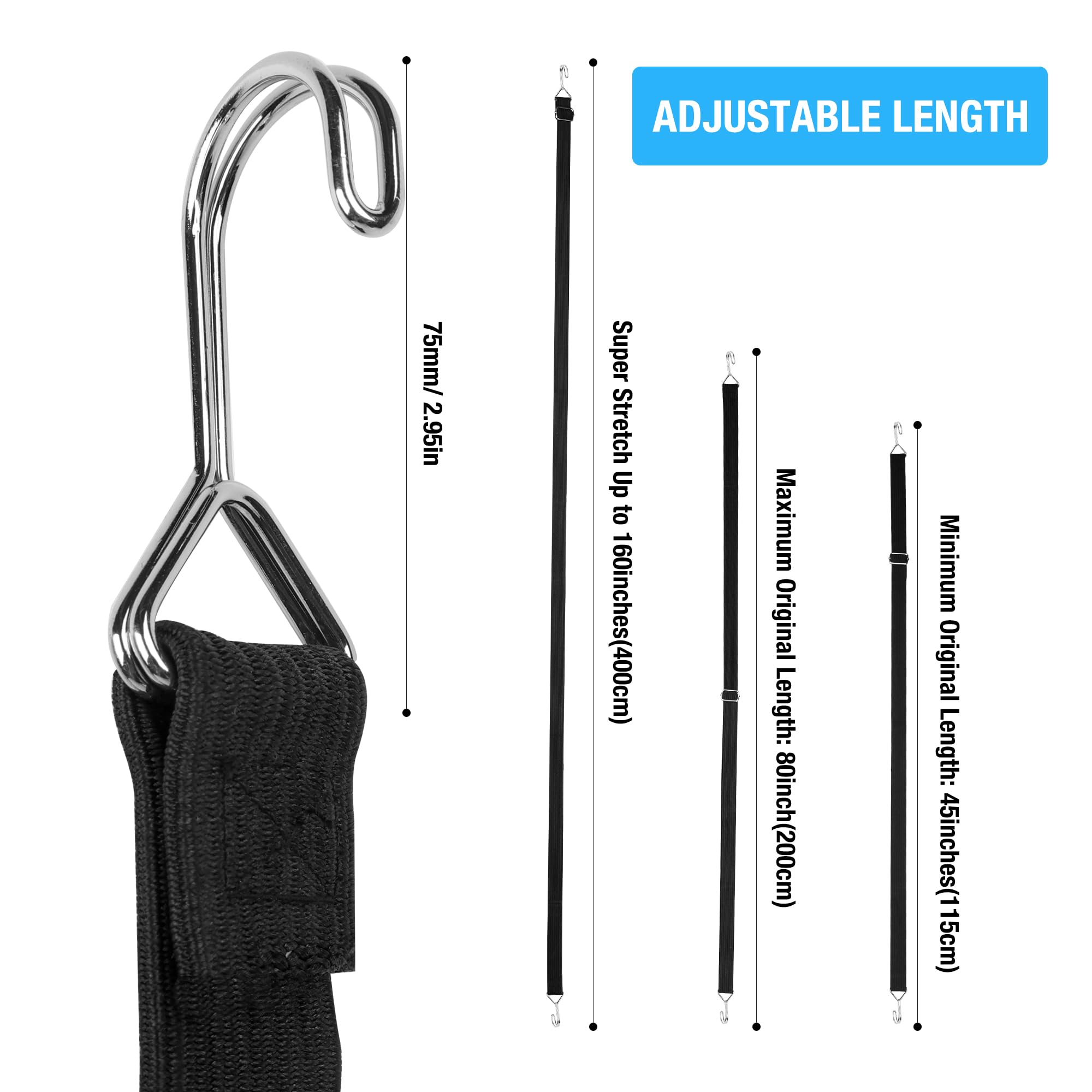 4-Pack Adjustable Heavy Duty Bungee Cords with Hooks, 2m / 6.6ft Long, Strong Elastic Straps for Cargo Travel - Image 4