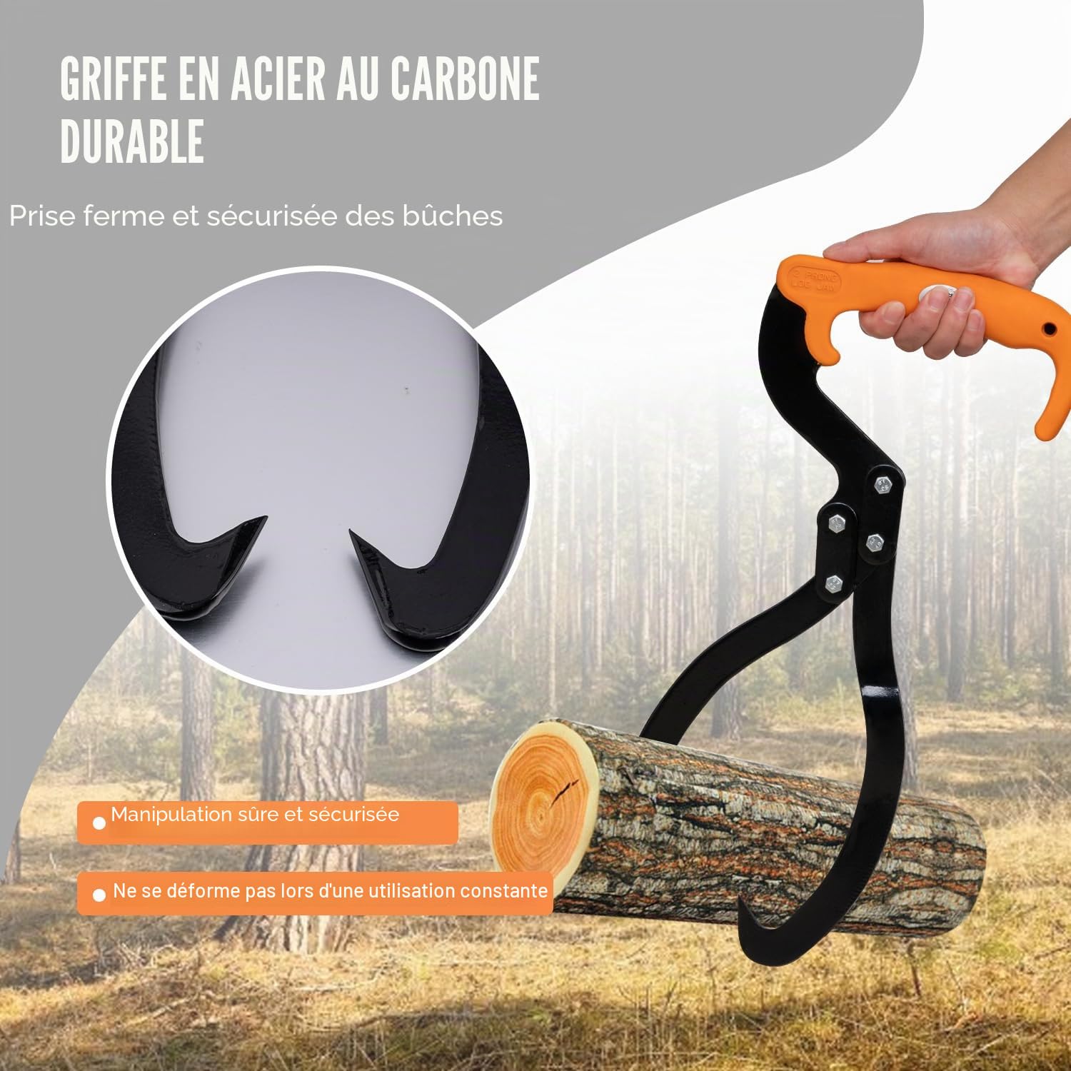 TOPWAY Pince à Bûches de 300 mm, Pinces de Levage de Grumes, Acier au Carbone, Manche en TPR, Outil Forestier pour Tirer, Soulever et Déplacer des Morceaux de Bois 331231