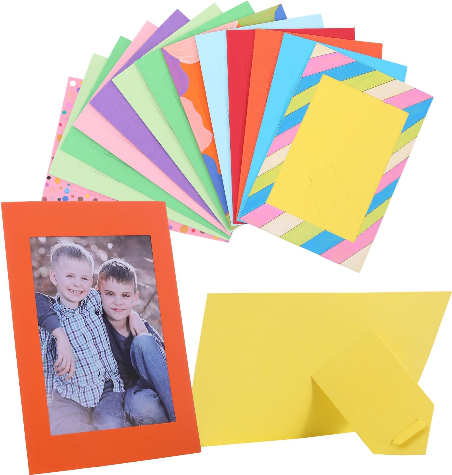 Meonua Paper Picture Frames for 4 x 6 Inch Inserts,Cardboard Photo Frame with Easel,Standing Paper Frames Bulk for DIY,Crafting,Classroom,Wedding,Graduation(100Count,Rainbow)